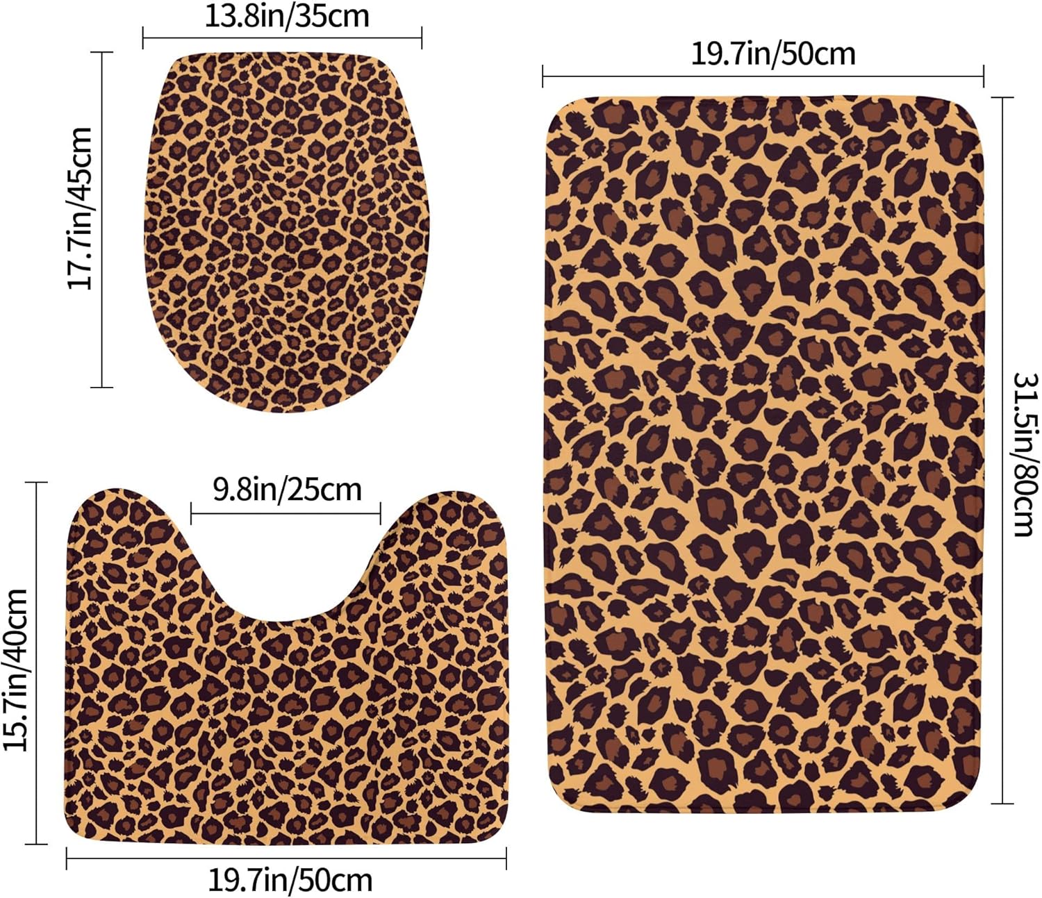 Juego de baño de 3 piezas con estampado de guepardo, alfombra de inodoro en forma de U, alfombra de contorno de leopardo, guepardo fresco
