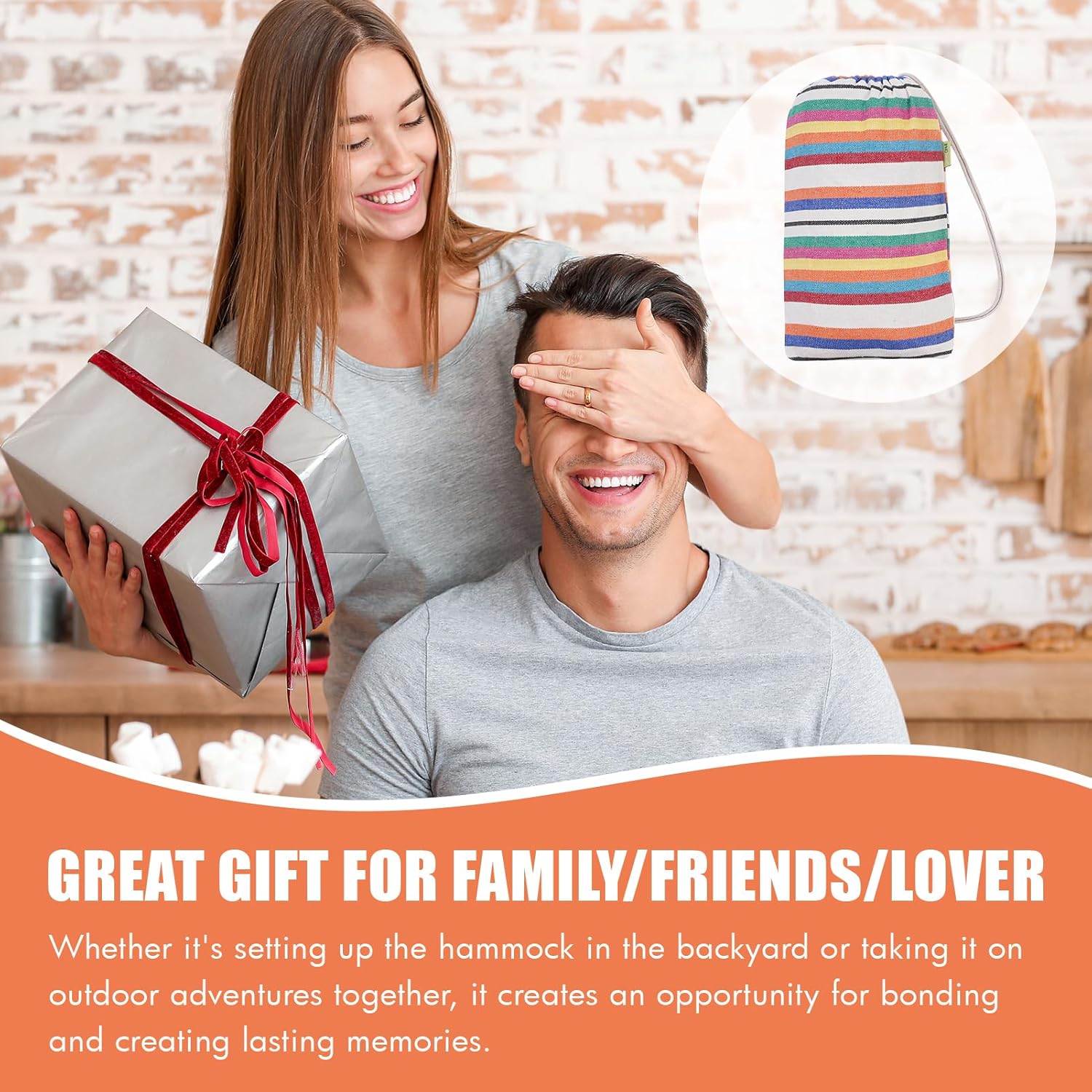 Hamaca para 2 personas con correas de árbol, hamaca doble brasileña, cama colgante portátil para camping, patio, porche, uso en exteriores e
