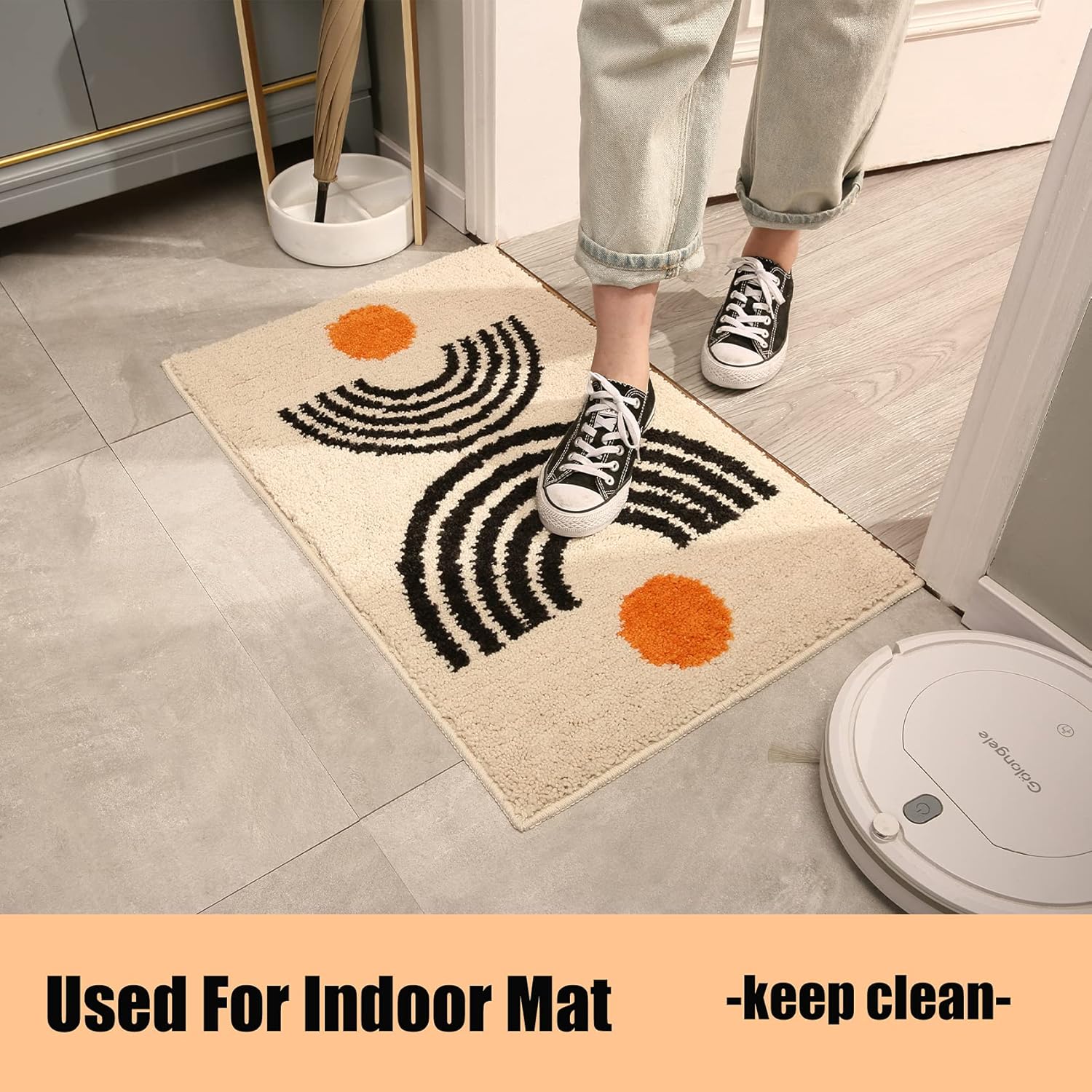 DBJOY Alfombras de baño bohemias antideslizantes con diseño abstracto, de microfibra, lindo, color negro, lavable para tubo, lavabo, inodoro (beige