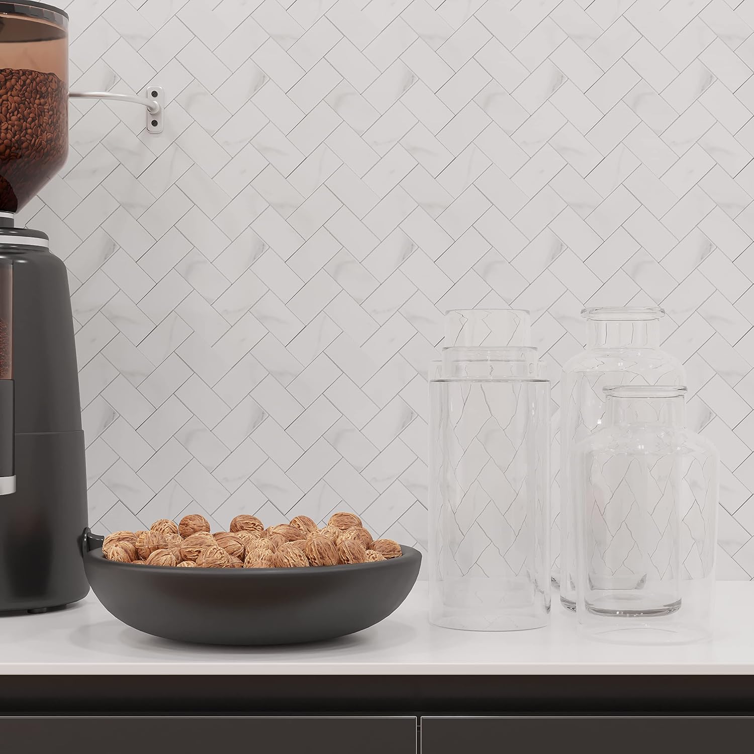 Avant Decor  Espiga compuesta de piedra  Azulejos de cocina para despegar y pegar  Azulejos de pared para pegar  Fácil instalación  5 x 5 pulgadas