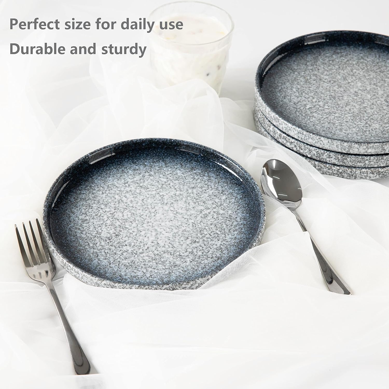 S&Q’S CERAMICS S&Q – Juego de 6 platos planos de cerámica para ensalada de postre, 8 pulgadas, para aperitivo, cena pequeña, aptos para microondas,