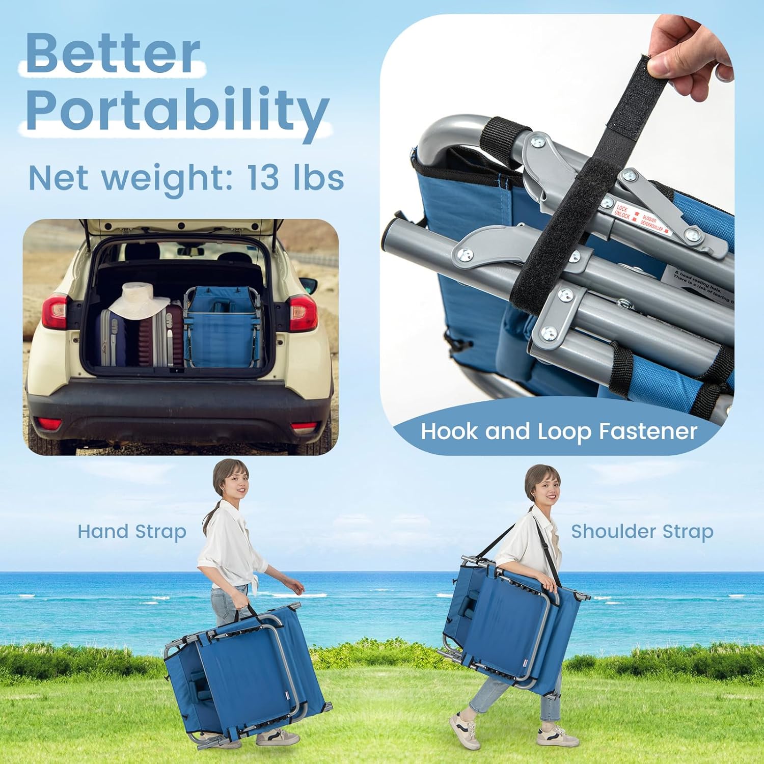 Goplus Sillas de salón para exterior, silla de bronceado de 5 posiciones con agujero para cara y brazo, correa de hombro y mano, silla de playa