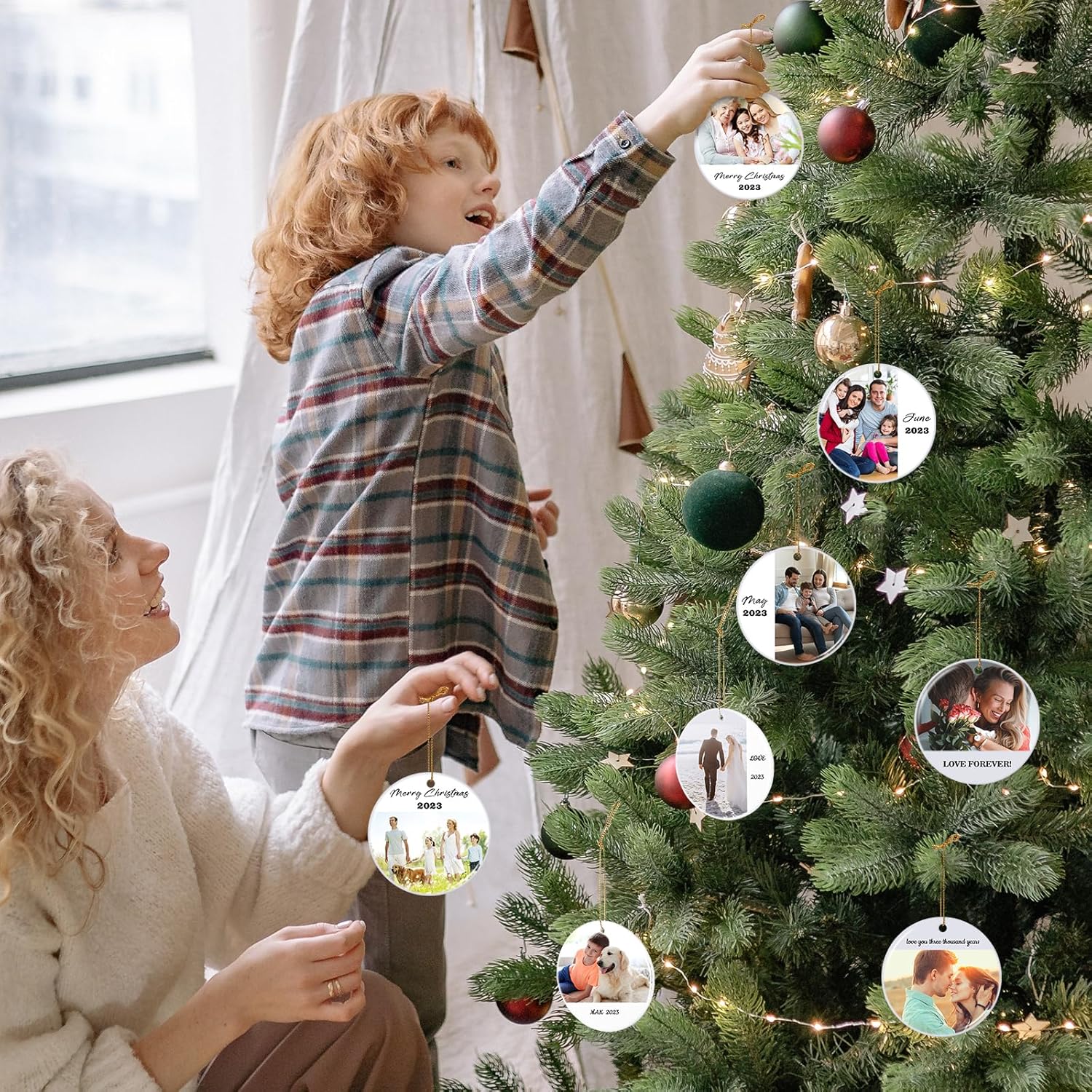 Adorno de Navidad personalizado 2023, adorno colgante con texto fotográfico personalizado, regalo de recuerdo para decoraciones de árbol de Navidad,