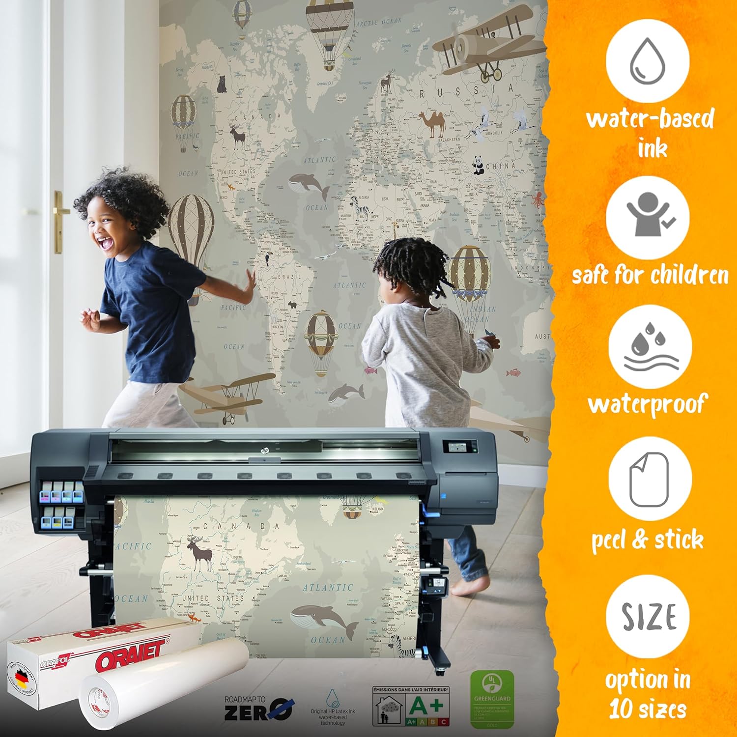 Papel tapiz autoadhesivo con mapa del mundo, arte de pared de vinilo removible para decoración de guardería para niños y niñas, habitación de niños,