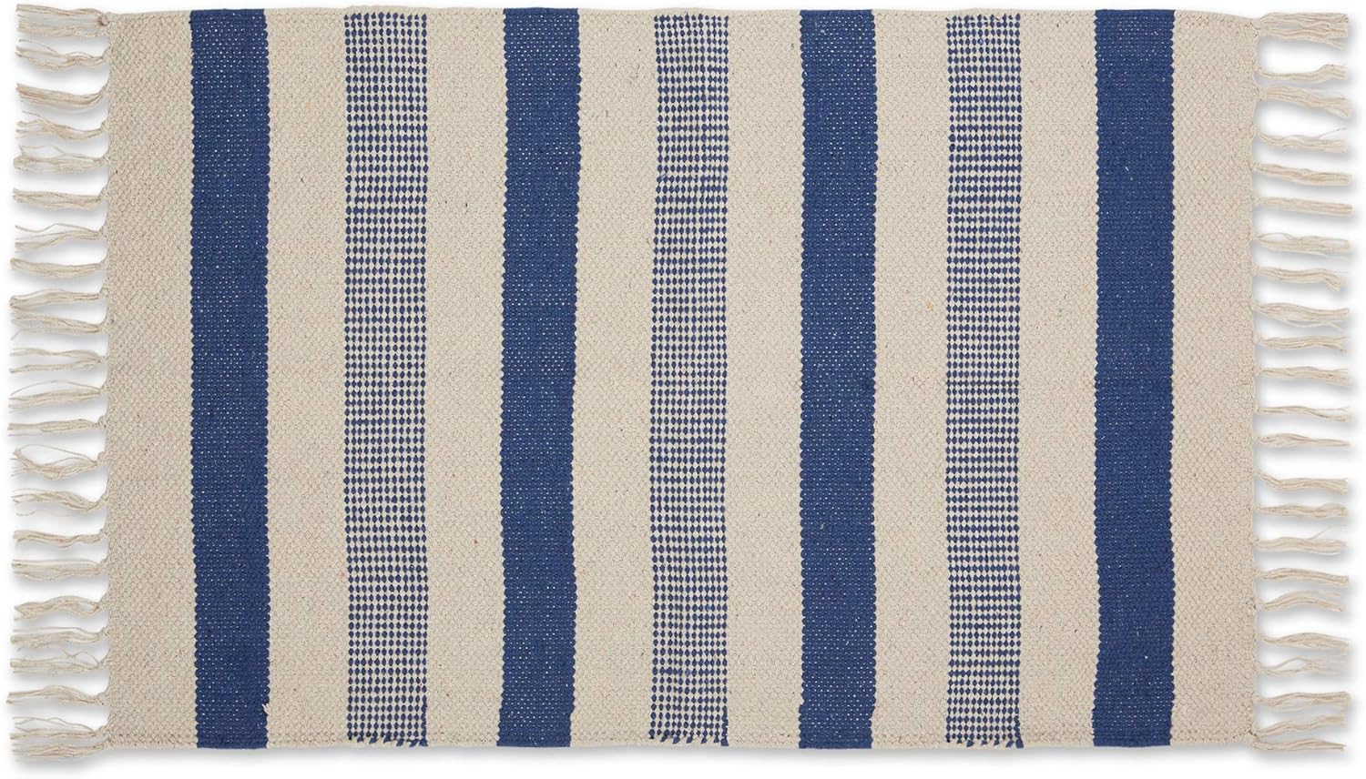 DII Colección Woven Rugs Tejida a mano con flecos, 2×3 pies, rayas combinadas azul francés