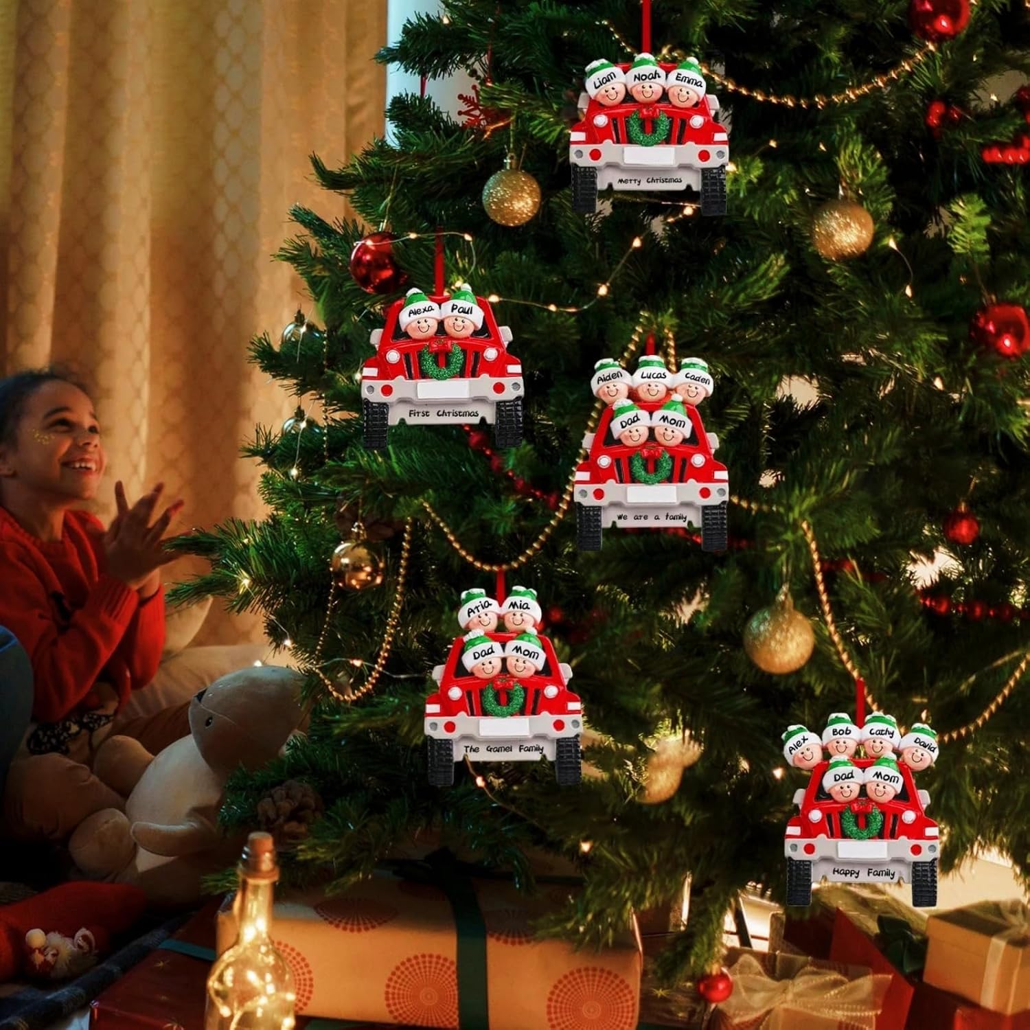 Adornos de Navidad personalizados, adorno de Navidad personalizado para la familia del automóvil 2023, decoraciones de Navidad con nombre