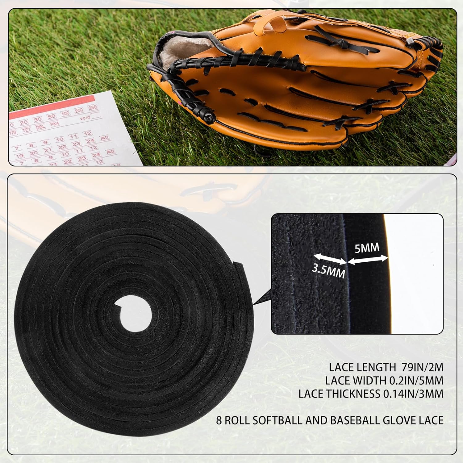 Sweetude Juego de 8 rollos de cordones para guantes de sóftbol y béisbol, guantes de béisbol con cordones de cuero, 78.74 x 316 x 0.14 pulgadas, kit