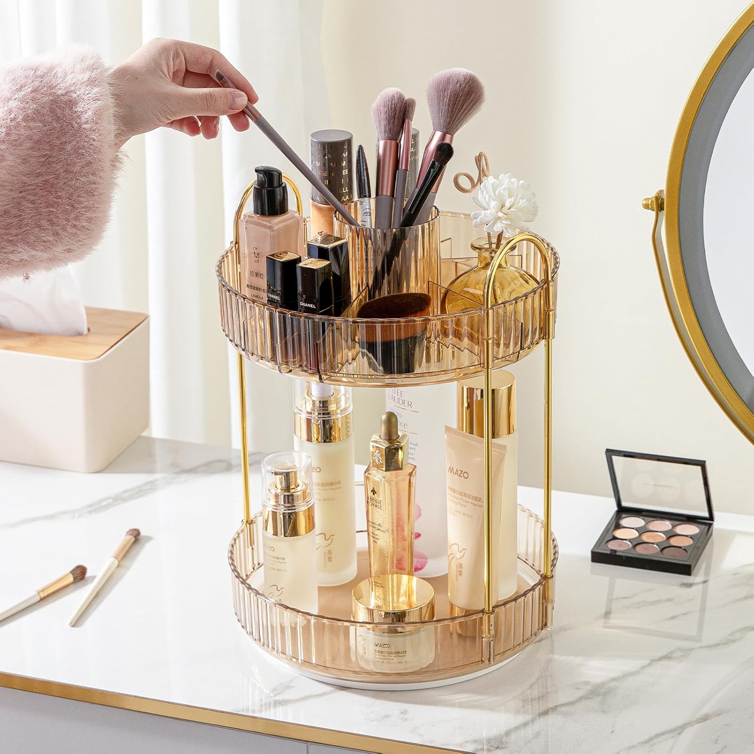 Organizador de maquillaje giratorio de 360, bandejas de baño, organizador de encimera, carrusel de maquillaje, estante giratorio de gran capacidad,