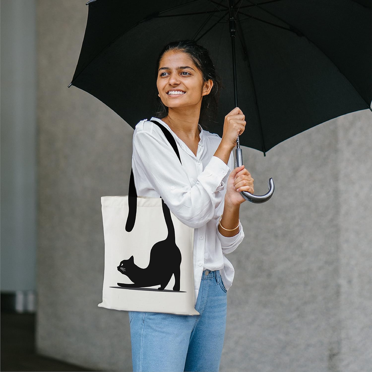 Diseño impreso de la bolsa de asas de algodón Silhoutte