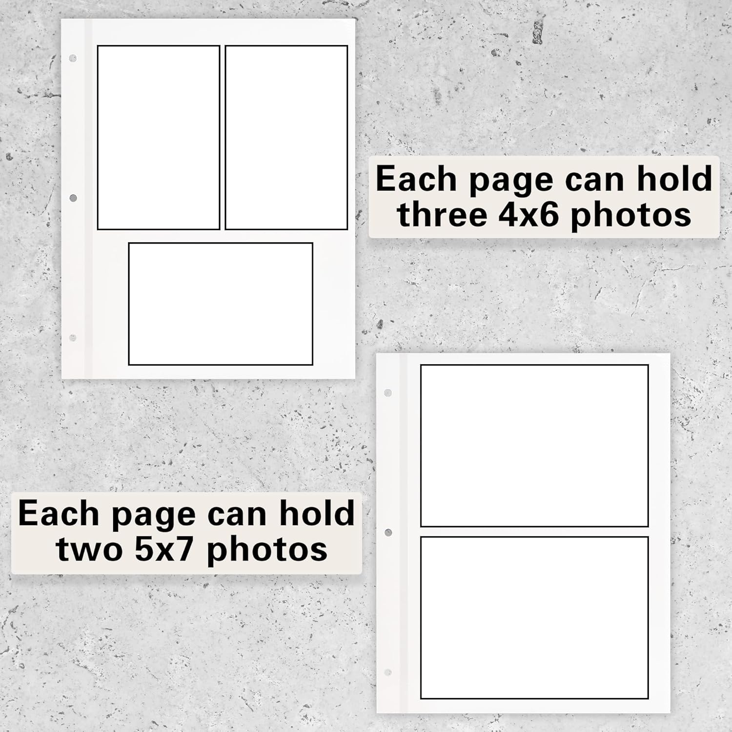 Vienrose Recambio de página para álbum de fotos para carpeta de 3 anillas, páginas autoadhesivas, páginas de álbumes de fotos para tarjetas de fotos