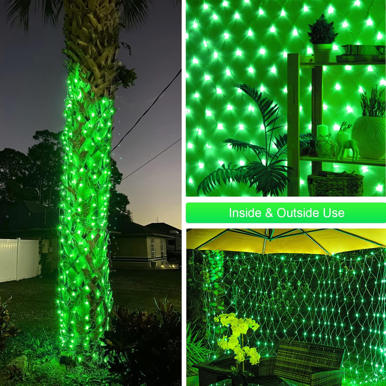 JMEXSUSS 200 luces LED verdes de Navidad, 9.8 pies x 6.6 pies, luces de arbusto de Navidad conectables con control remoto, 8 modos de enchufe, luces