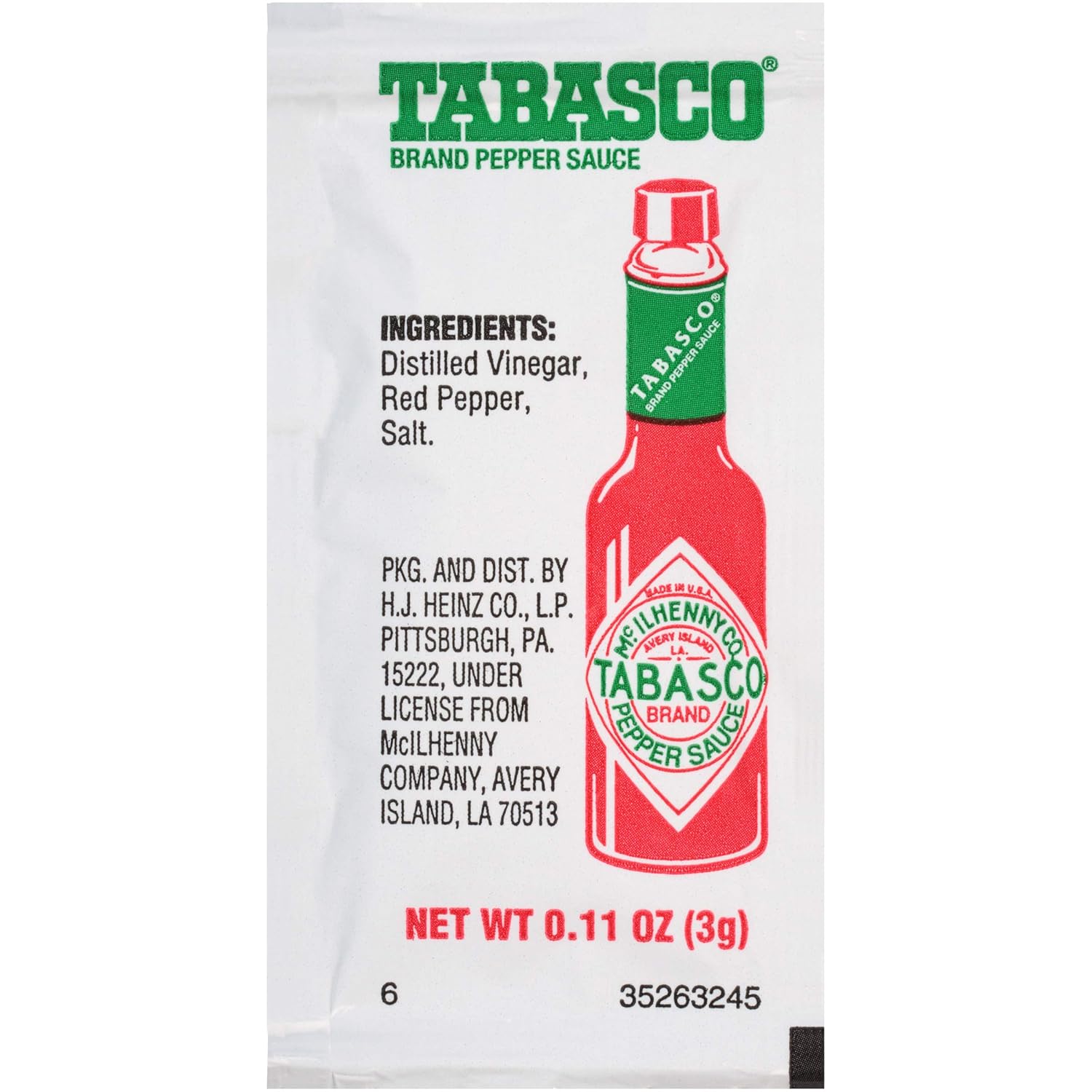 Tabasco Salsa de Pimienta Individual, 0.11 oz. Paquetes (Pack de 200)