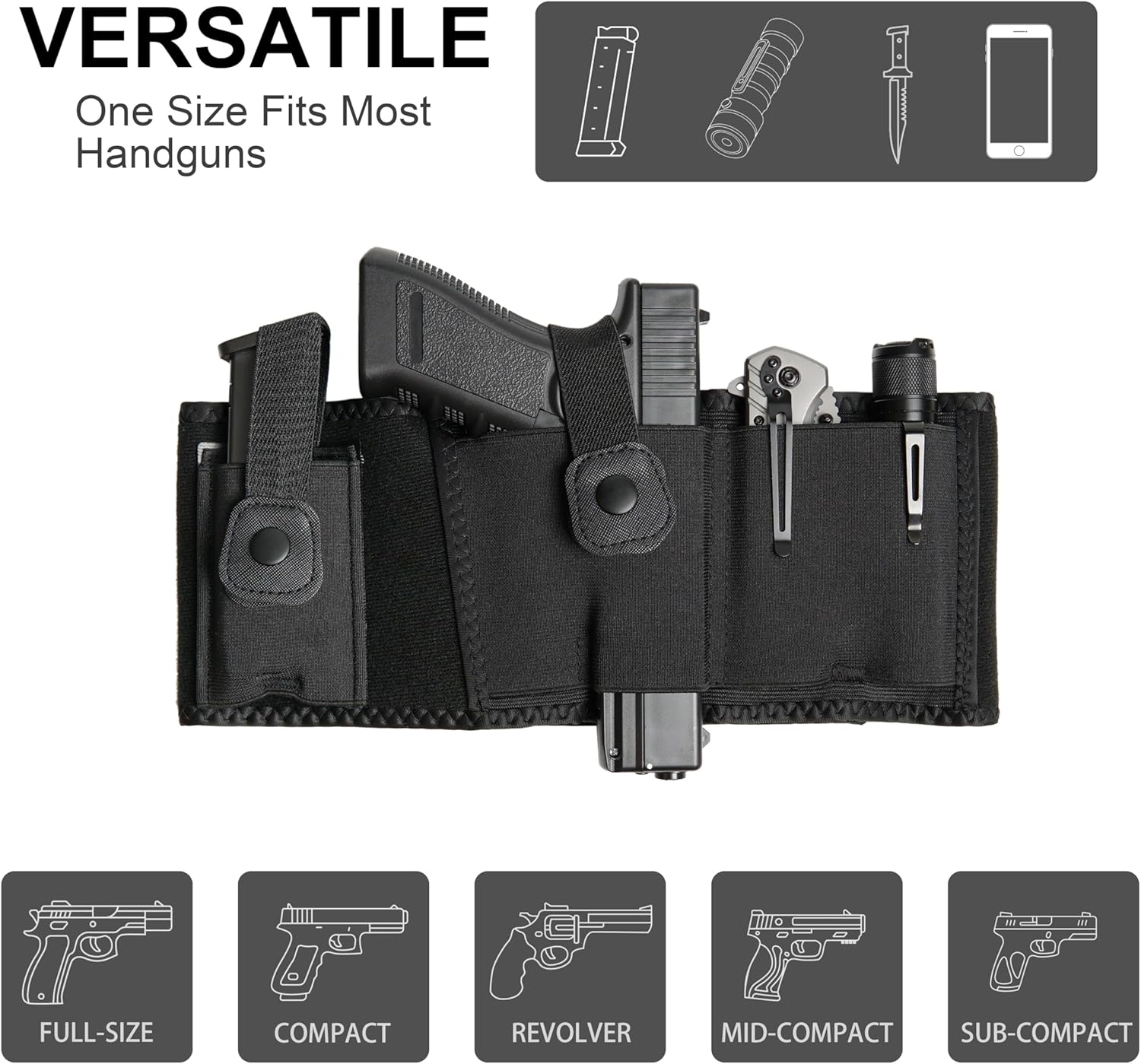 Funda de banda para el vientre para hombres y mujeres, funda de pistola para transporte oculto, se adapta a Glock, Smith Wesson, Ruger, Shield,