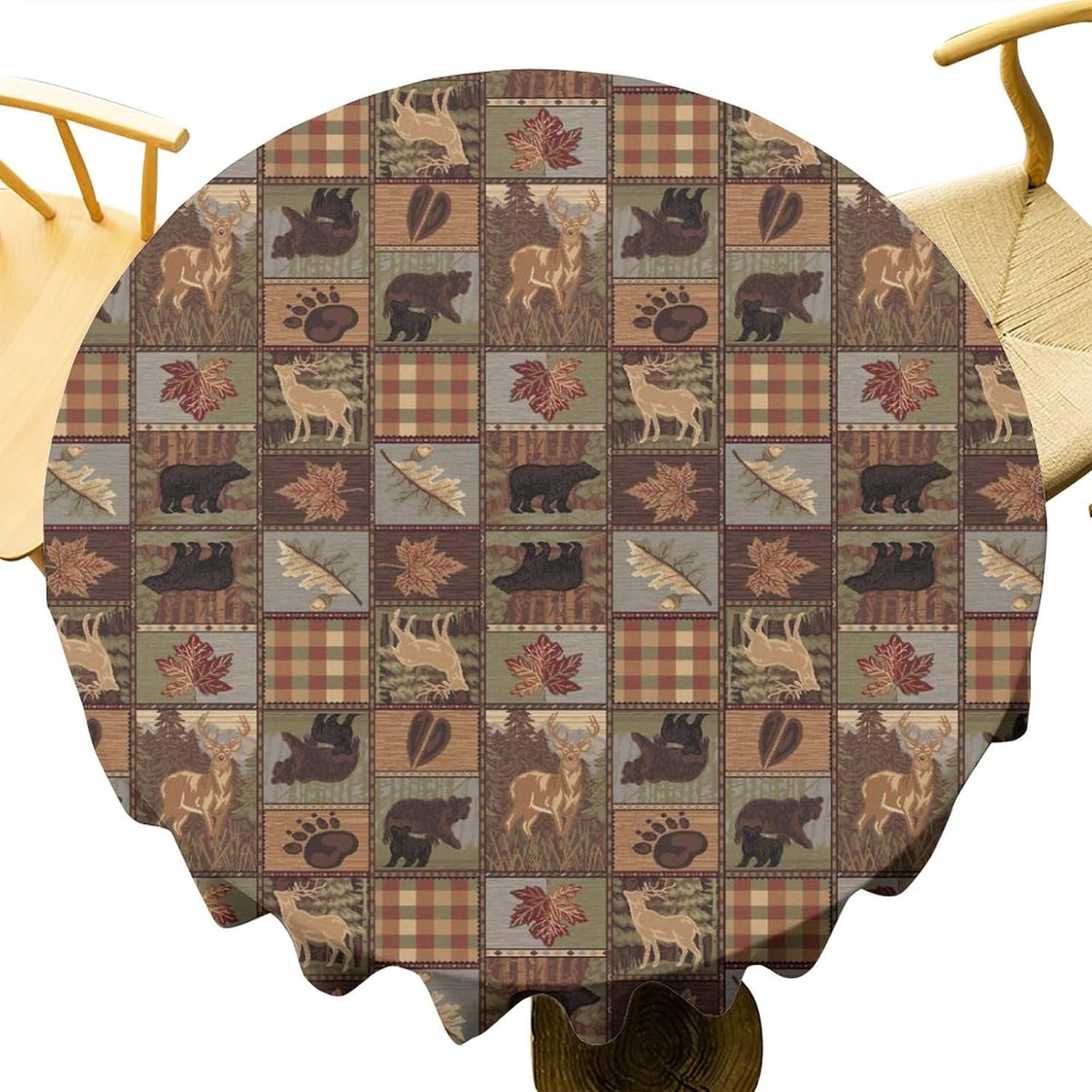 Mantel rústico con diseño de oso y ciervo, estilo retro, rústico, vintage, estilo casa de campo, cabaña rústica, estilo granja, mantel lavable