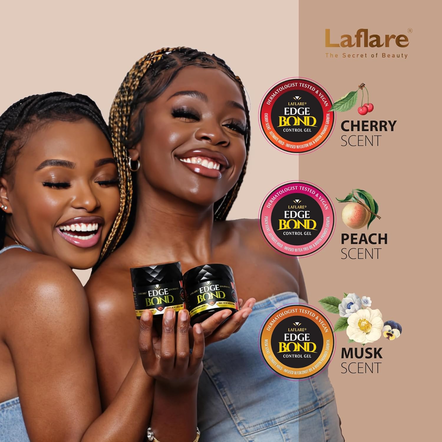 Laflare Control de bordes para cabello negro, cabello natural y cabello rizado. Gel de peinado ecológico tamaño de viaje 0.8 fl oz, cera de borde