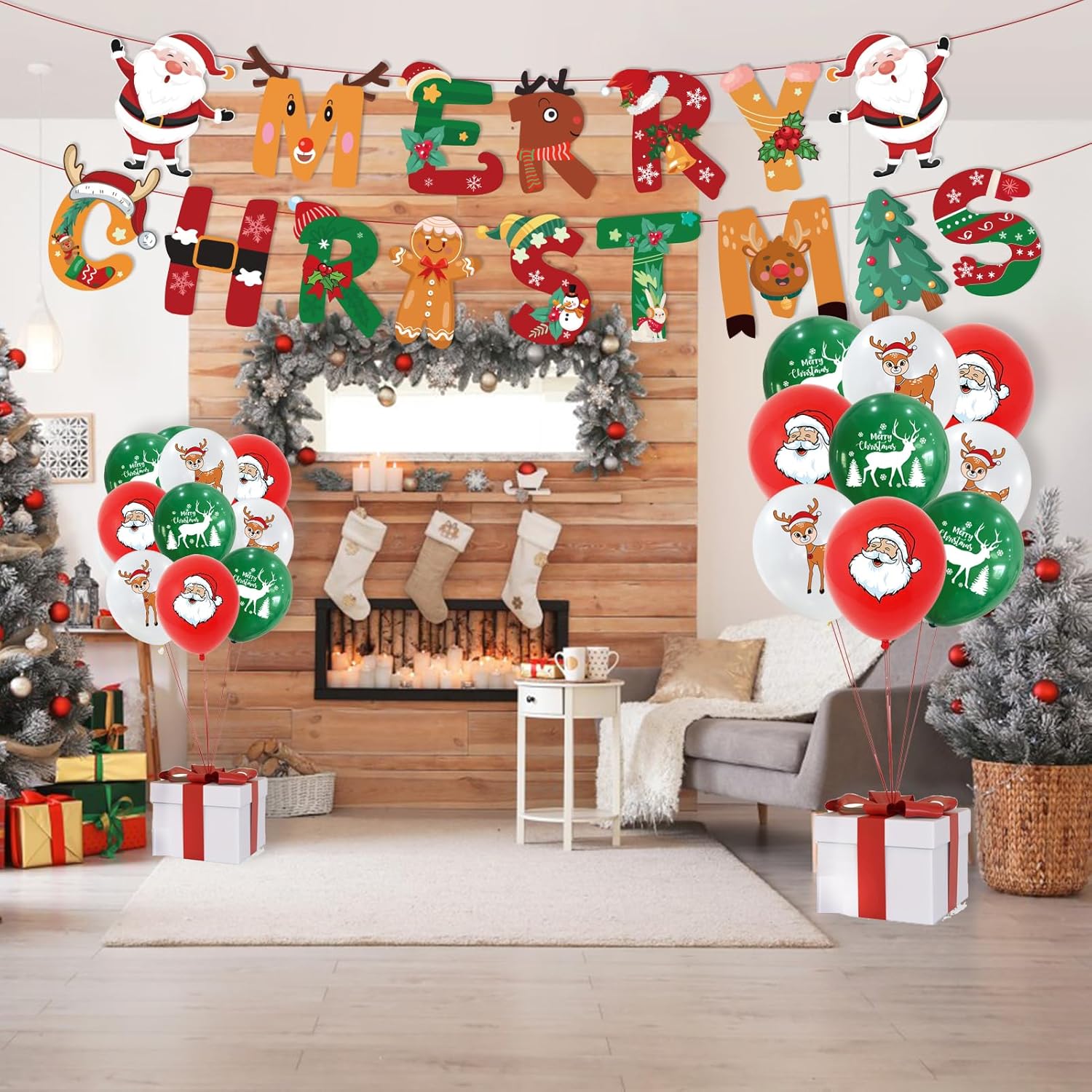 Juego de 61 piezas de decoración de Navidad, suministros de decoración de fiesta de Navidad, pancarta de decoración de Navidad, globo de Papá Noel,