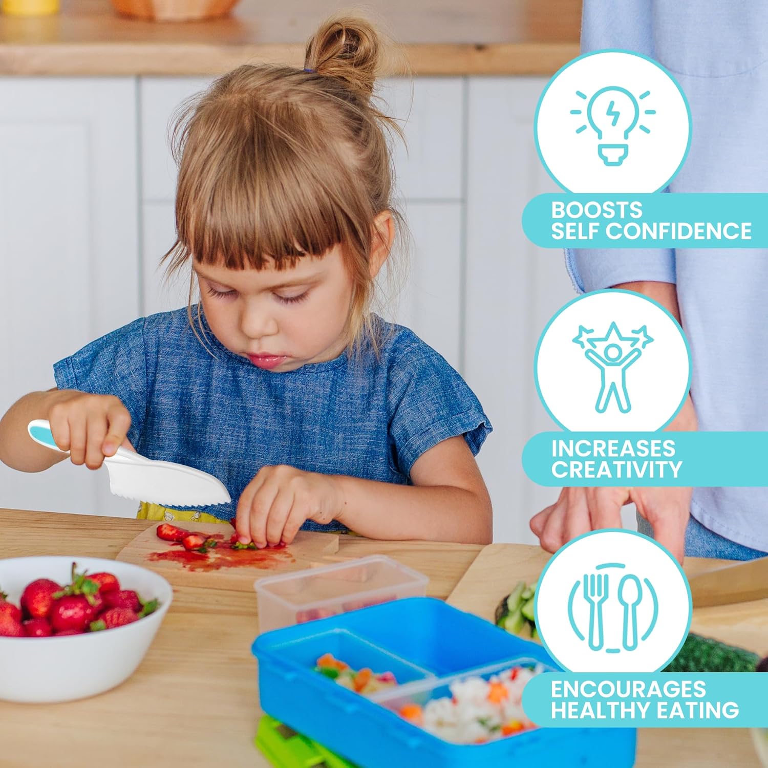 Zulay Juego de cuchillos infantiles de 3 piezas para cocinar y hornear reales, cuchillos para niños pequeños para cortar frutas, verduras y