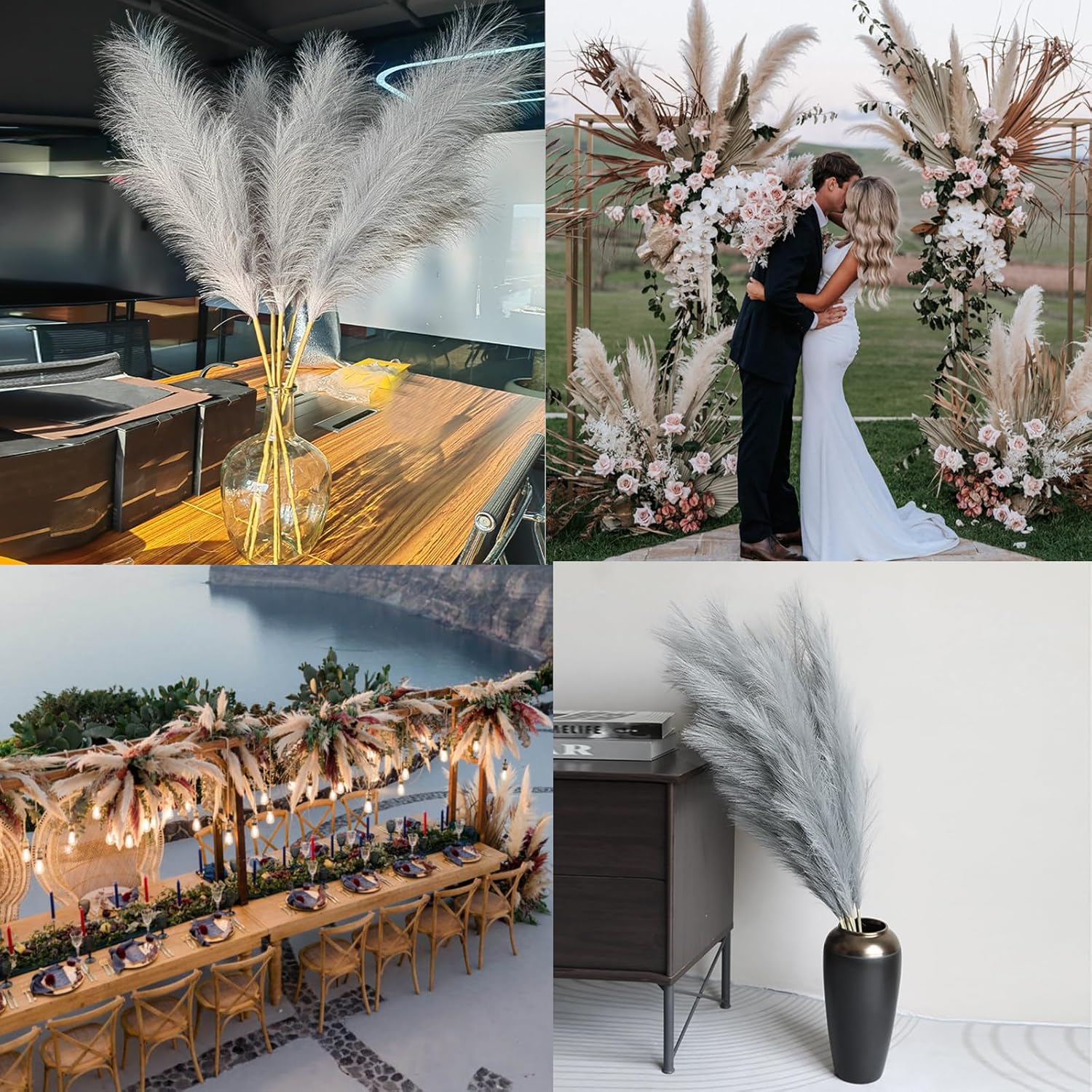 38 pulgadas 10 tallos falsos de hierba de las pampas alta  decoración de hierba de pampa alta gris pompas arreglo floral y relleno de jarrón para