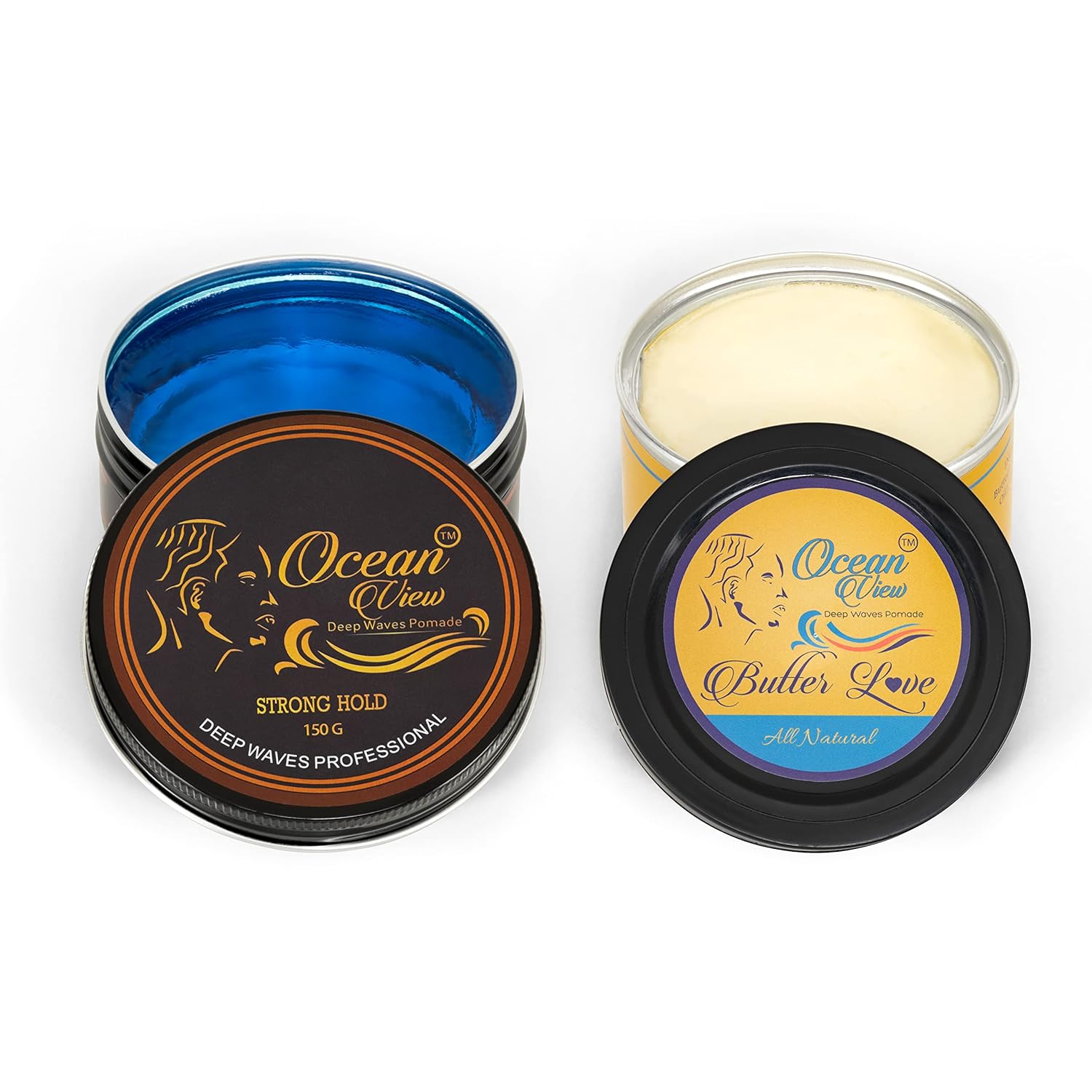 OCEAN VIEW DEEP WAVES POMADE Butter Love (grasa de ondas naturales con manteca de karité de 4 onzas) y pomada Ocean View (pomada a base de agua de 4