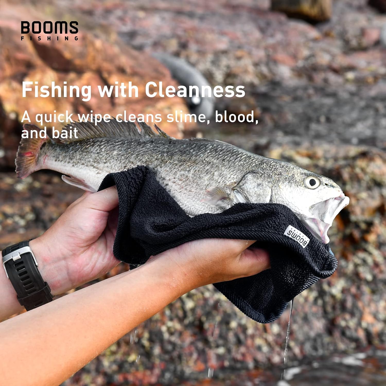Booms Fishing B0T – Toalla de pesca de microfibra con clip, paquete de 3 colores surtidos