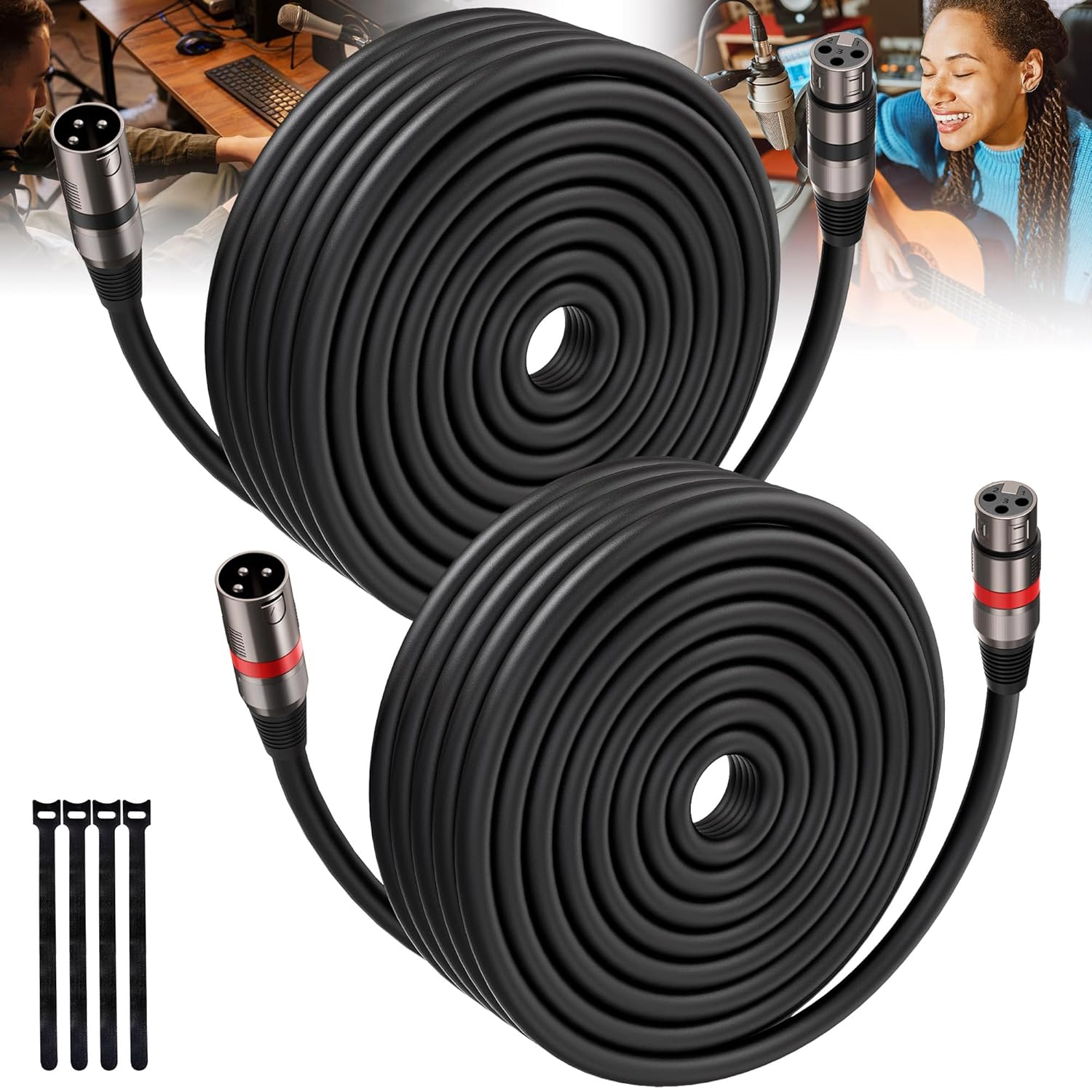 XLR Cables 100FT30M 2 paquetes, cable de micrófono equilibrado de alta calidad con conector XLR macho a hembra de 3 pines compatible con micrófonos,