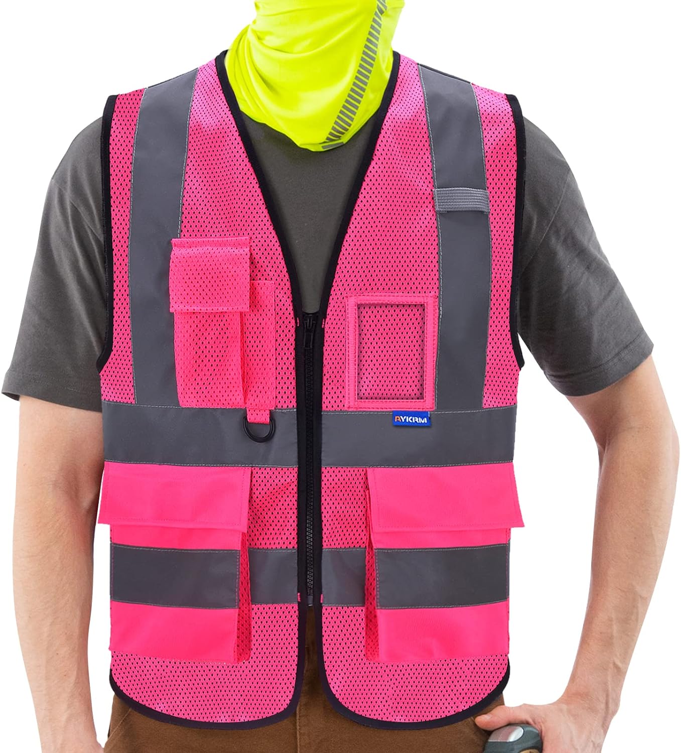 A-SAFETY Chaleco reflectante de seguridad de malla de alta visibilidad con bolsillos y cremallera, chaleco de trabajo Hi Viz para hombres y mujeres