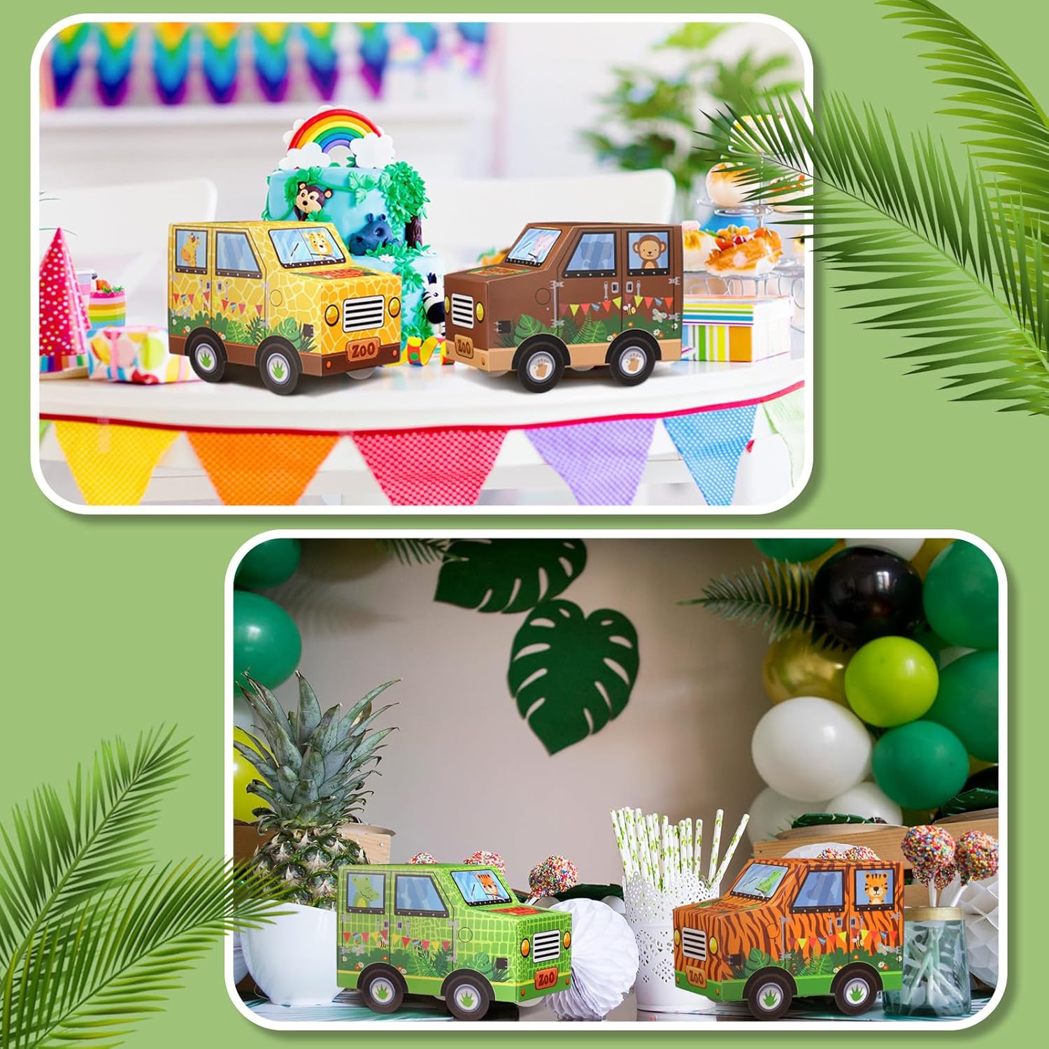 Yeaqee 24 piezas de decoraciones de fiesta de safari en forma de camión, caja de golosinas de animales de safari, caja de selva de cartón de selva