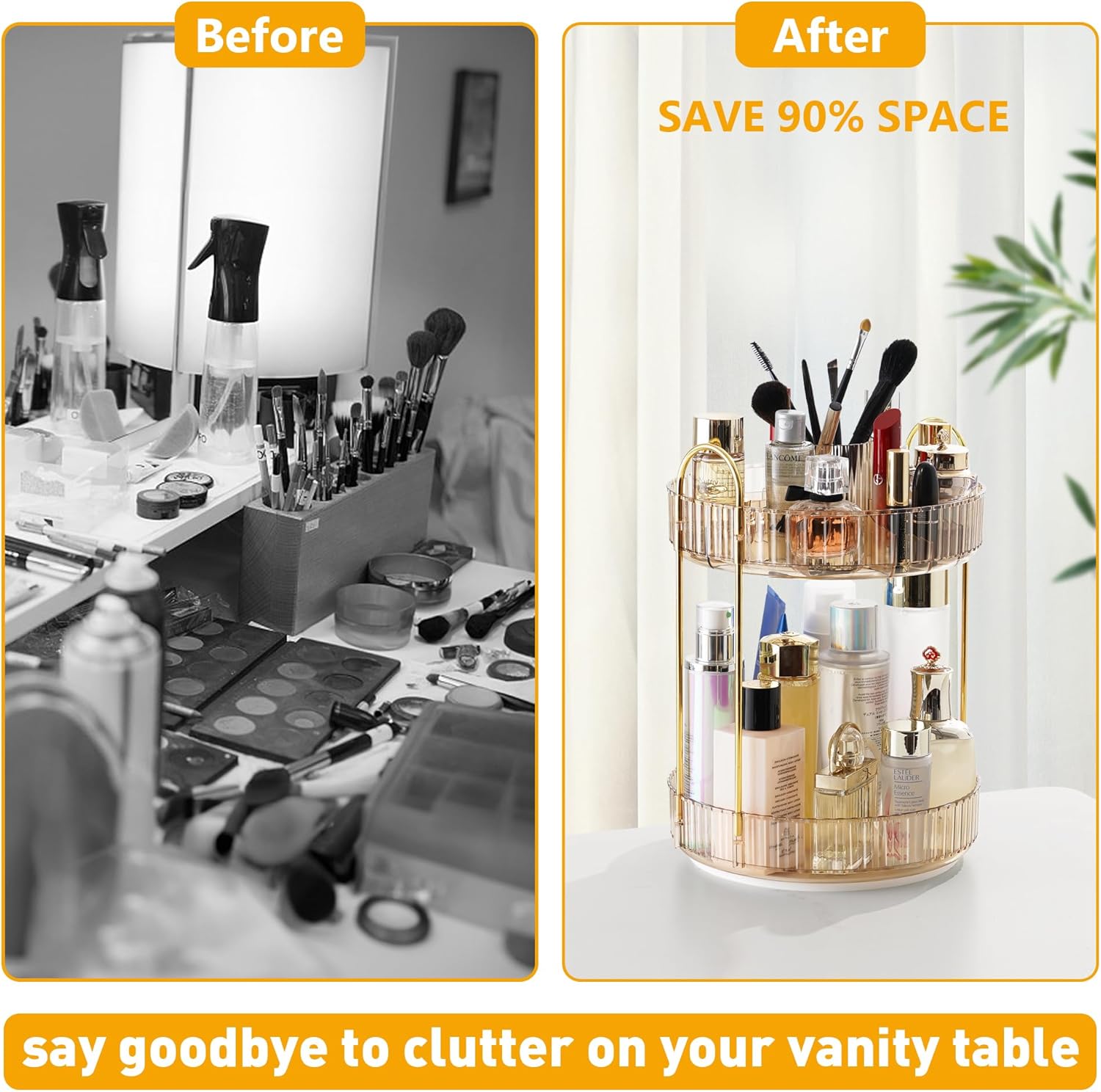 XISIYUJZ Organizador de maquillaje giratorio de 360 para tocador de 2 niveles, organizador de tocador de baño de alta capacidad, organizador de