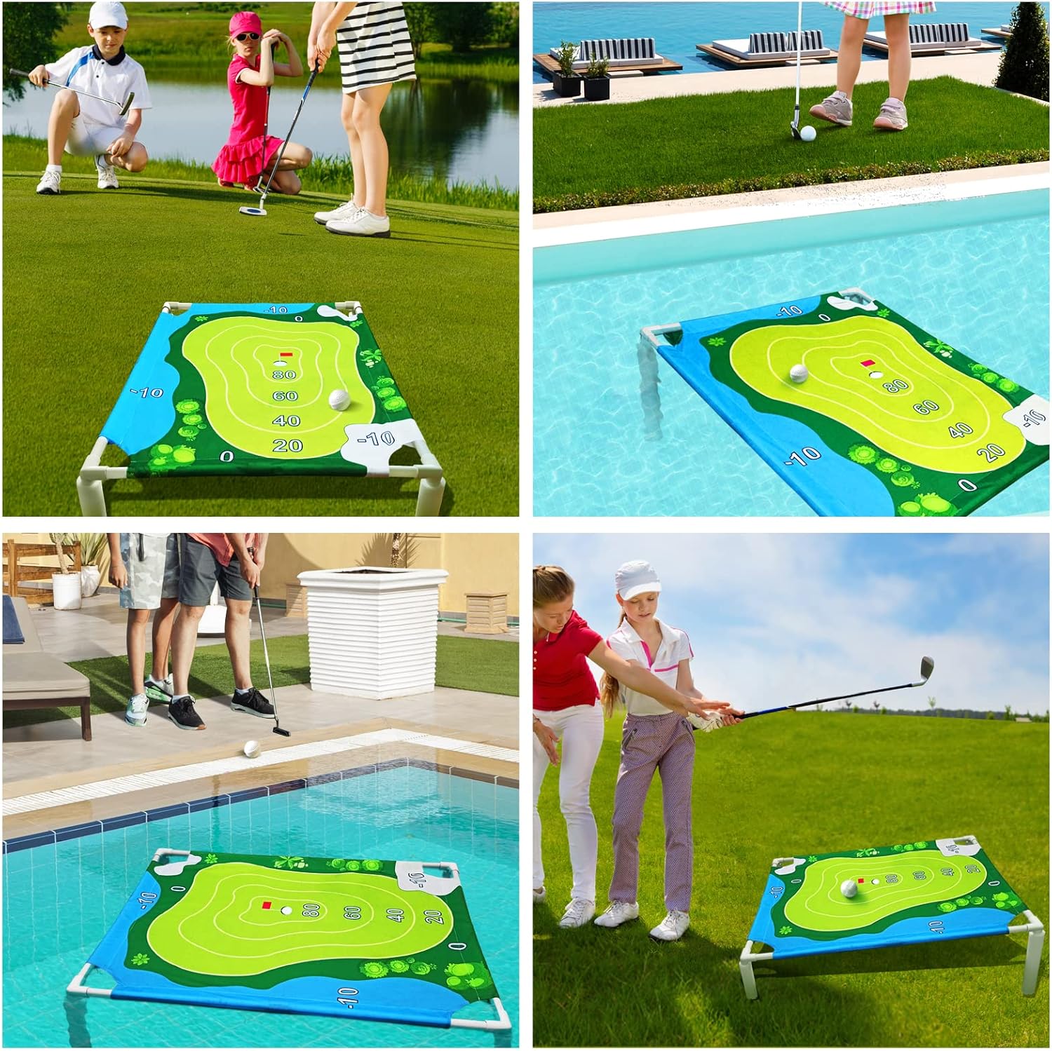 Juego de astillado de golf flotante verde  Juego de astillado de golf de Cornhole de golf Battle Royale con velcro para adultos en interiores y