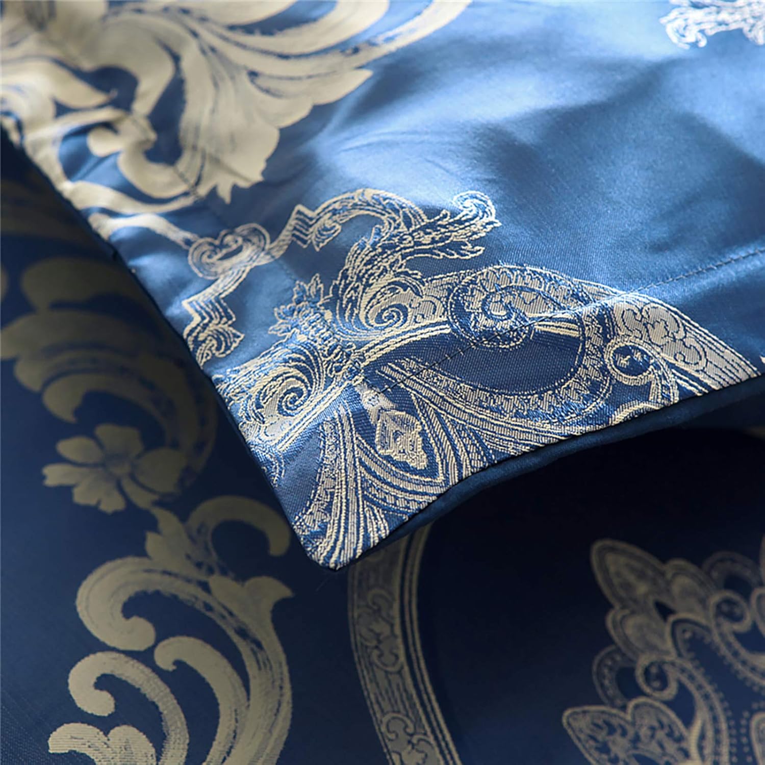 Dencalleus Juego de funda de edredón de satén jacquard de 3 piezas, reversible, de lujo, microfibra de doble cepillado, ultra suave, tamaño