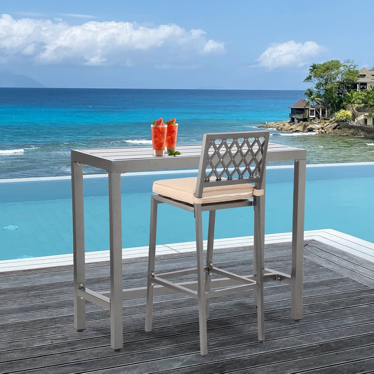 Mesa de bar al aire libre, mesa de barra de altura de mostrador de patio, mesa de bar rectangular de 47 pulgadas para patio, jardín, balcón, junto a