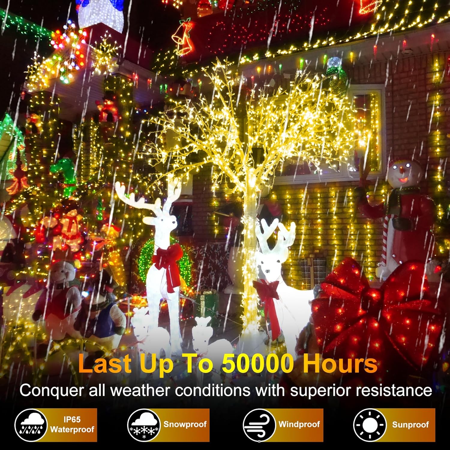 Luces de Navidad para exteriores de 492 pies, 1300 luces LED súper largas, 8 modos de iluminación y memoria de temporizador, cuerdas de luz