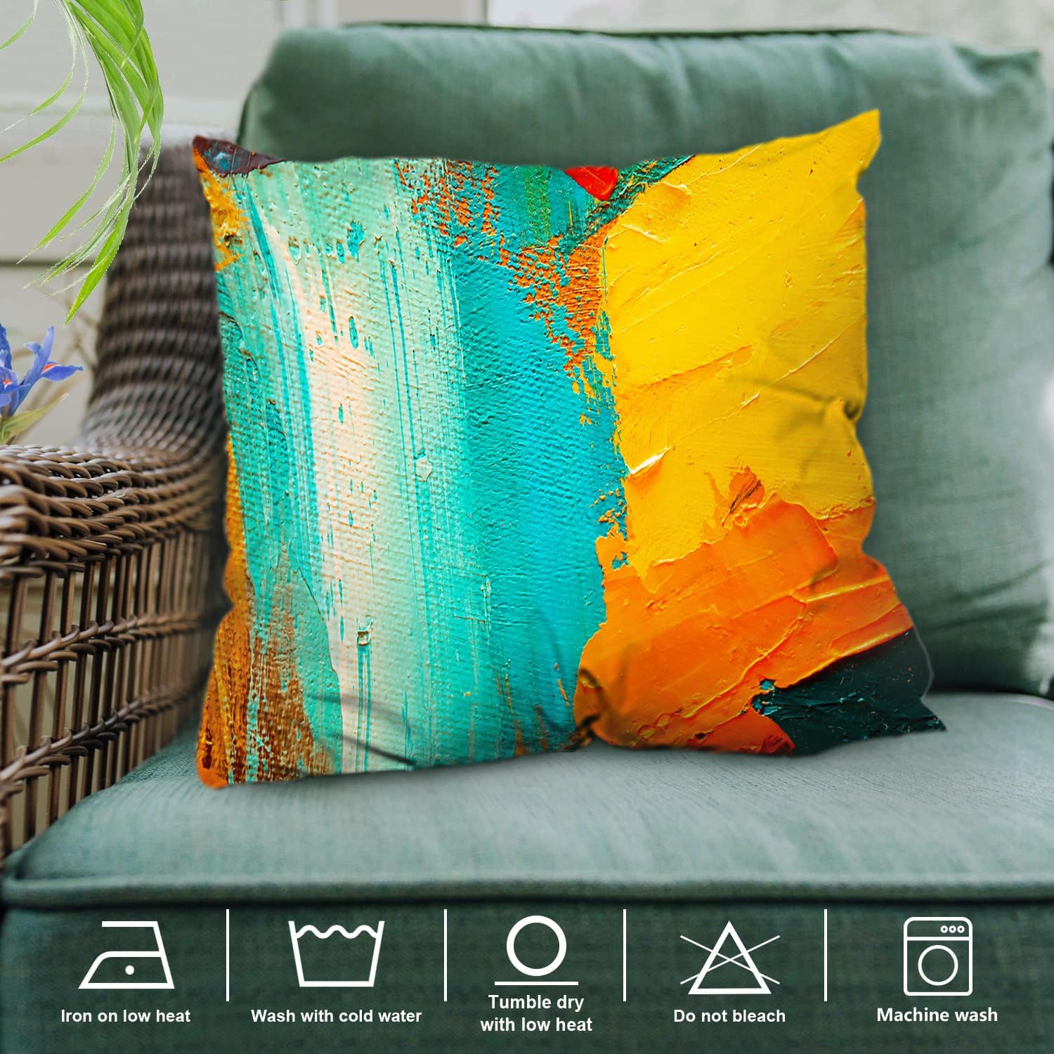 Shrahala Juego de 2 fundas de almohada decorativas con pintura al óleo moderna de color verde y azul, funda de almohada cuadrada abstracta amarilla