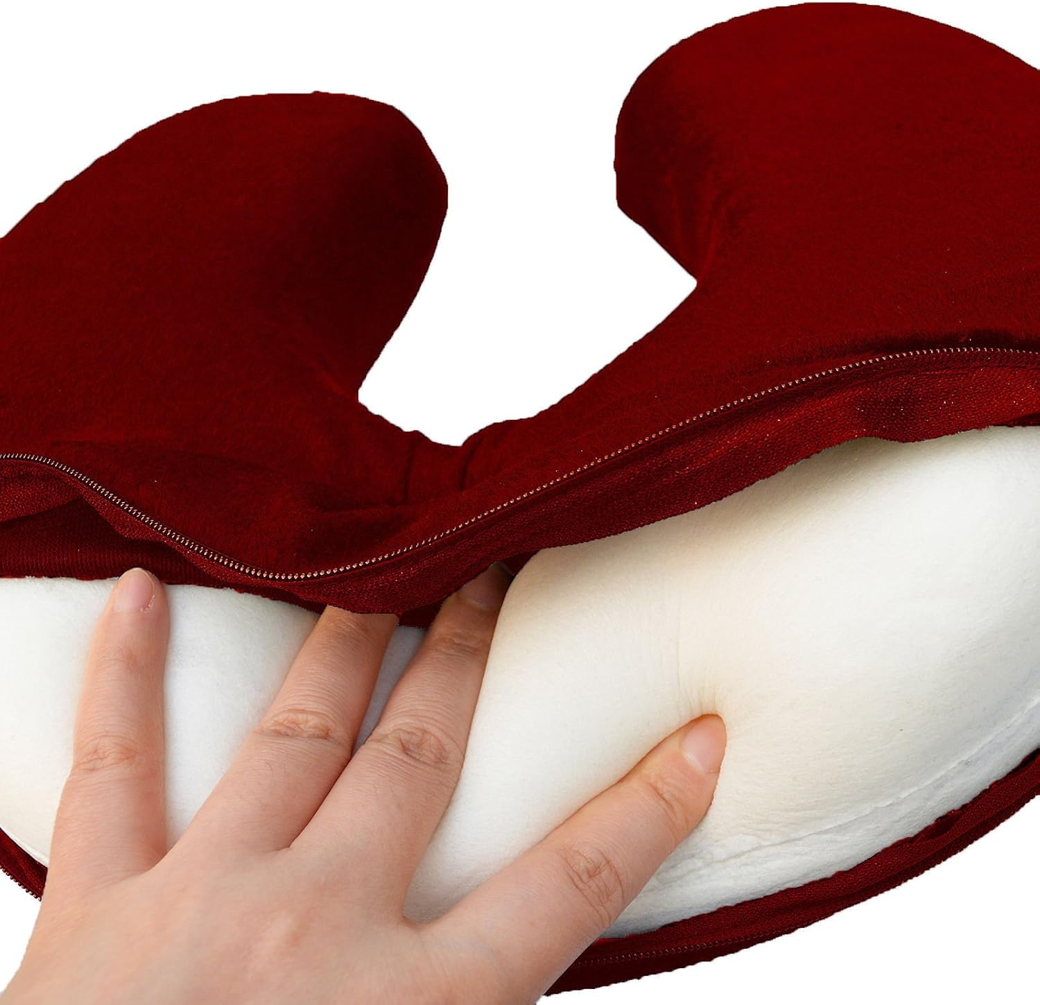 Bookishbunny Almohada de viaje en forma de U de espuma viscoelástica suave para reposacabezas (borgoña)