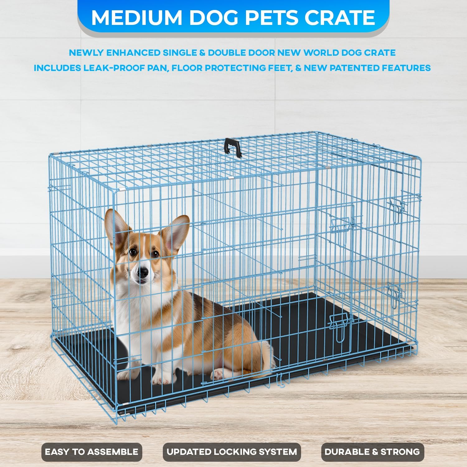 FDW Jaula para perros, jaula para perros grandes, jaula plegable de metal para mascotas, doble puerta con panel divisor, para interiores y