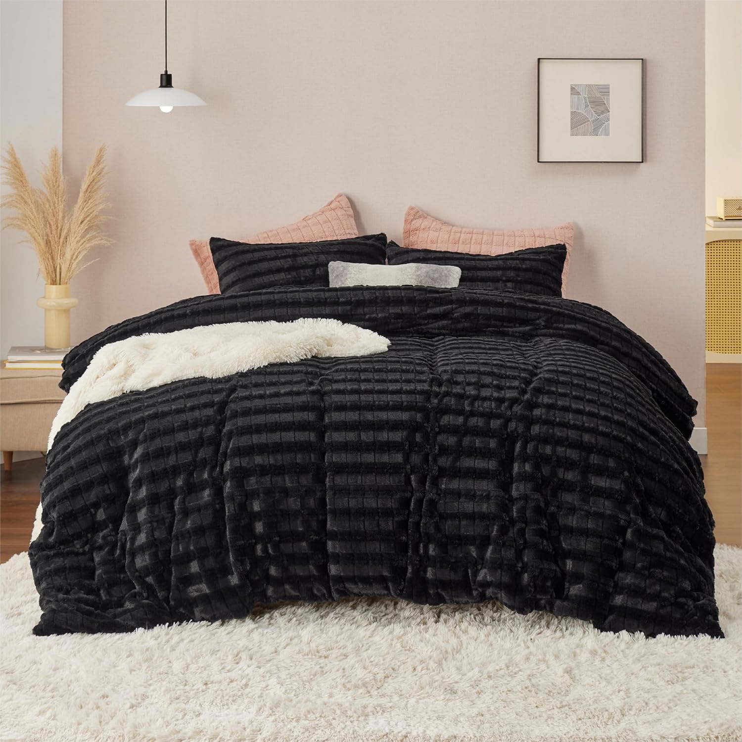 Bedsure Juego de funda de edredón esponjoso, funda de edredón de felpa ultra suave tamaño Queen, juegos de cama cálidos y mullidos de piel sintética