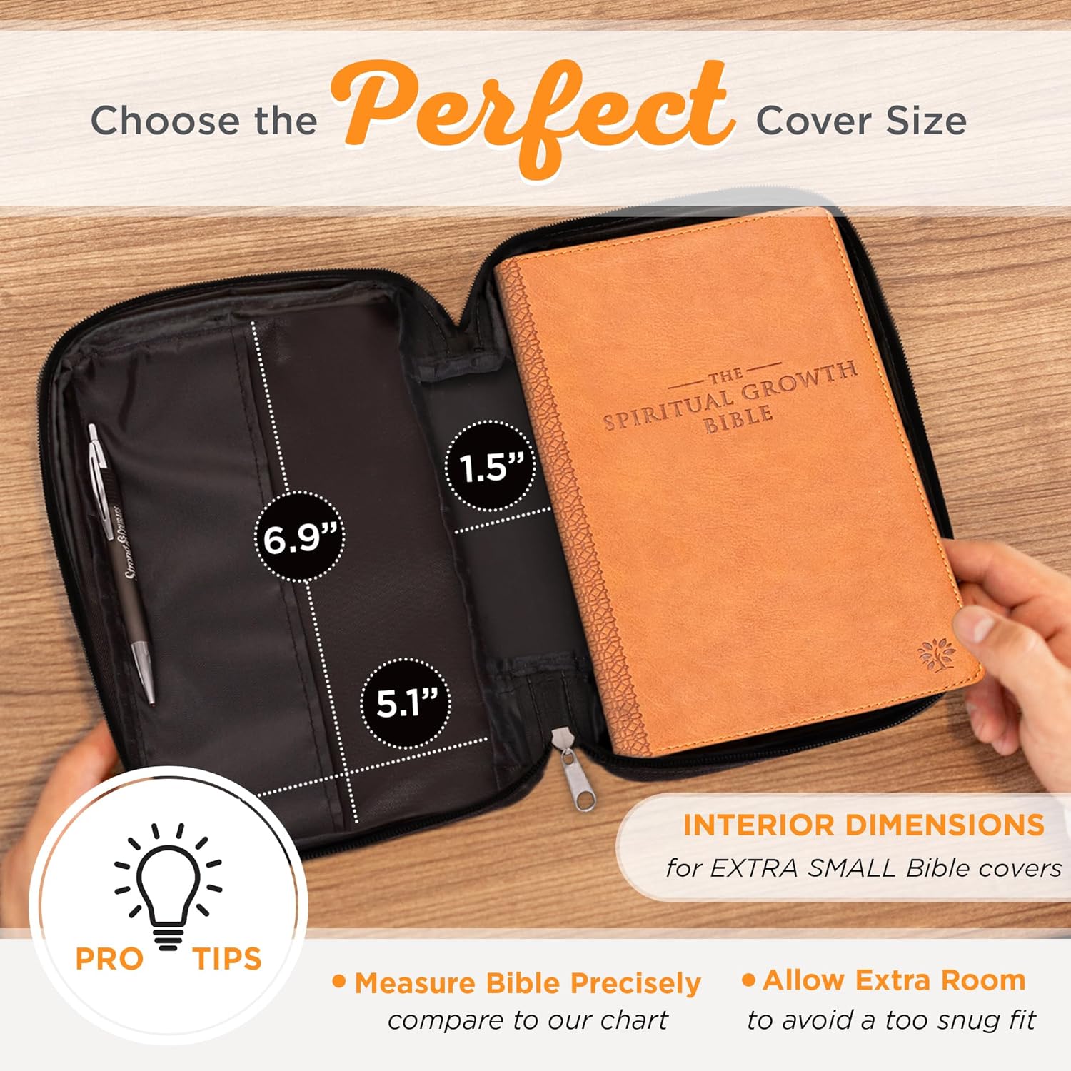 Funda de lona para hombres y mujeres con cremallera para Biblia o libro con asa.
