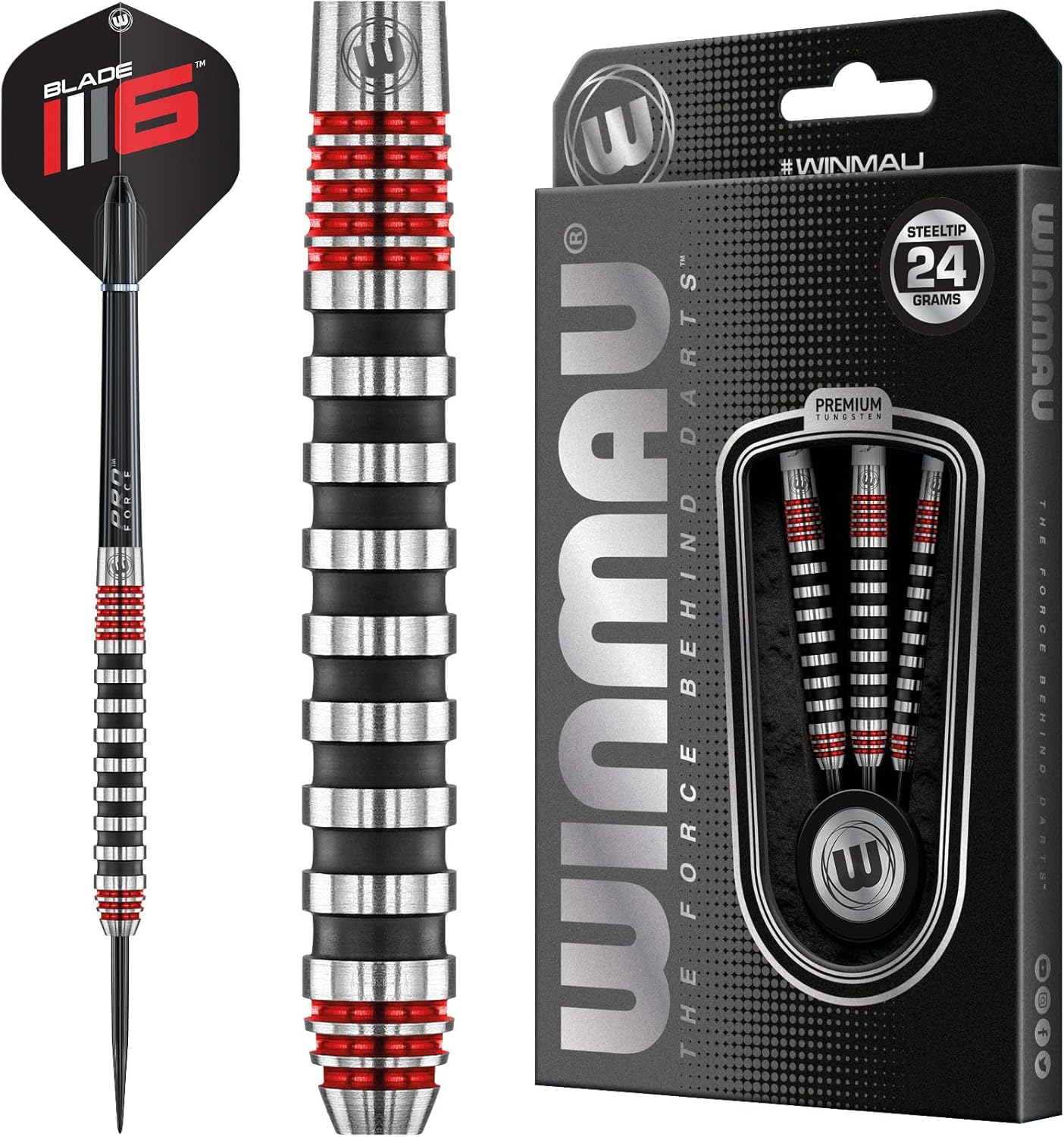 Winmau Advance 500 Series – Juego de dardos de punta de acero rojo de 0.85oz