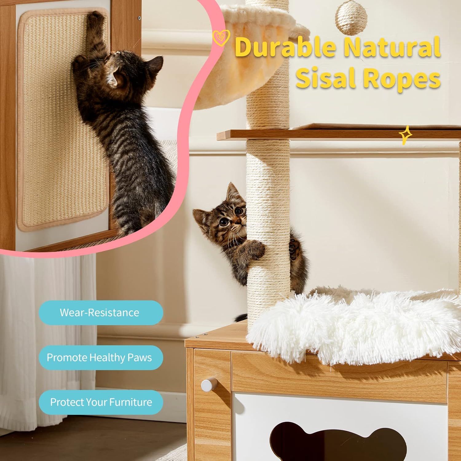 Made4Pets – Árbol para gatos con caja de arena, torre moderna 2 en 1 para gatos de interior, condominio de madera de 48.6 pulgadas con poste