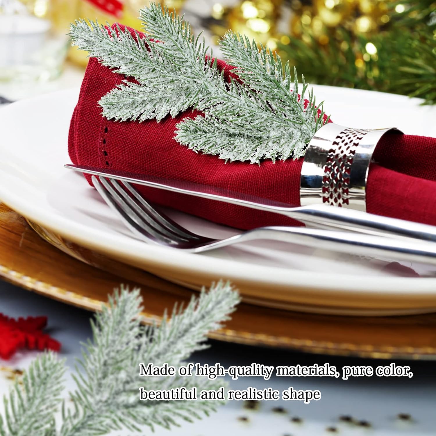 Agujas de pino artificial esmerilado, ramas de Navidad, picas de pino nevado falsas, ramitas de invierno, tallos de vegetación para árbol de