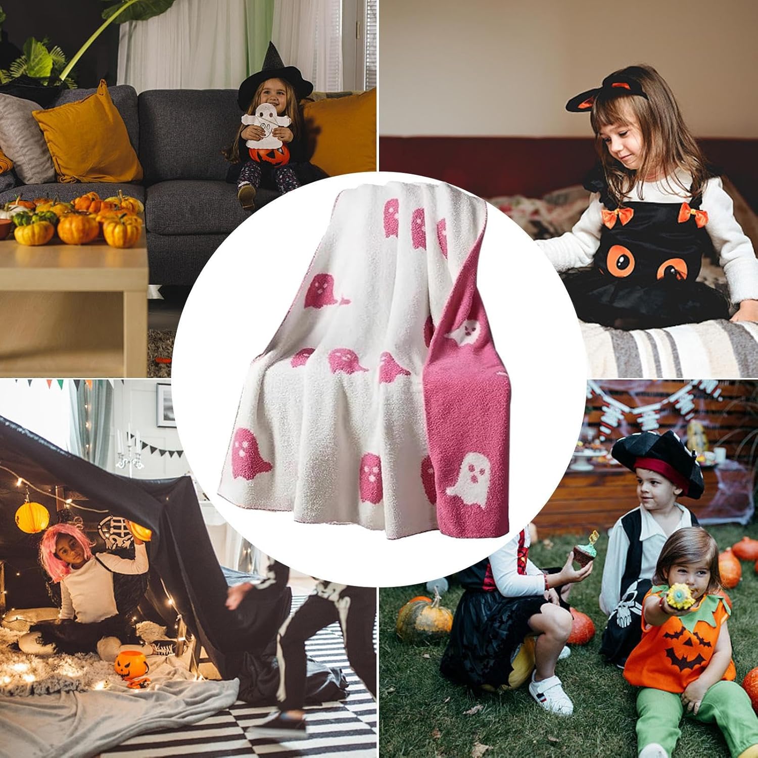 Manta de fantasma rosa de Halloween, 2023 de franela, reversible, lindas mantas y mantas de Halloween para dormitorio, cama, sala de estar, sofá (59