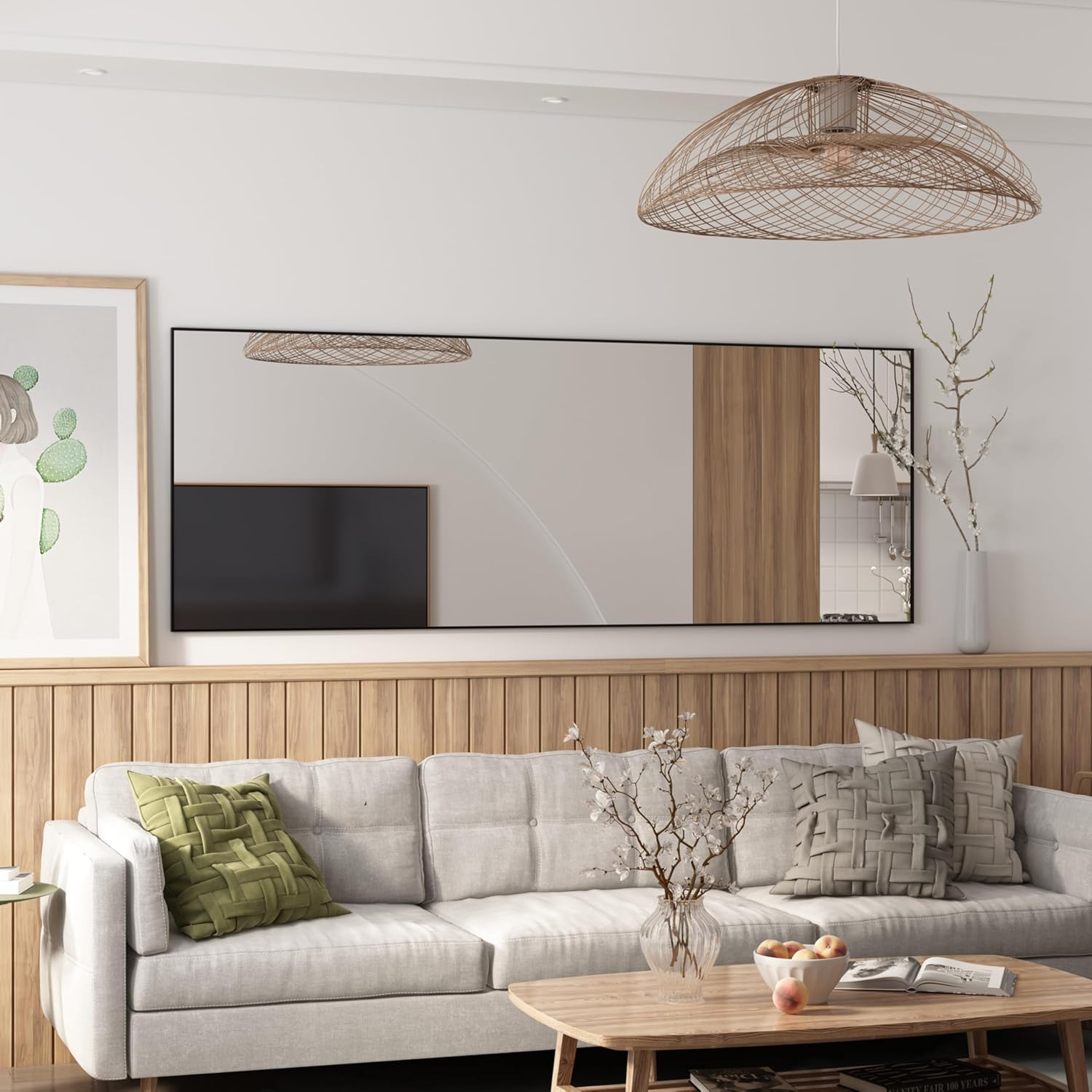 Ainqureen Espejo rectangular de longitud completa de 64 x 21 pulgadas, marco de aluminio, para pared e inclinado, espejo negro grande para