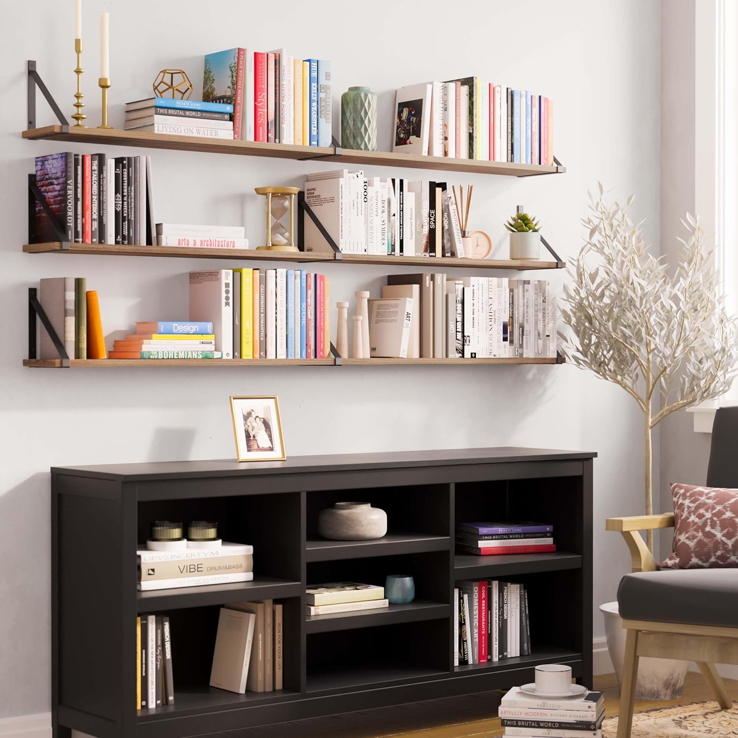 Wallniture Bora – Estantes flotantes rústicos de 60 x 6 pulgadas para almacenamiento en pared, estantes de pared para dormitorio, oficina y cocina,