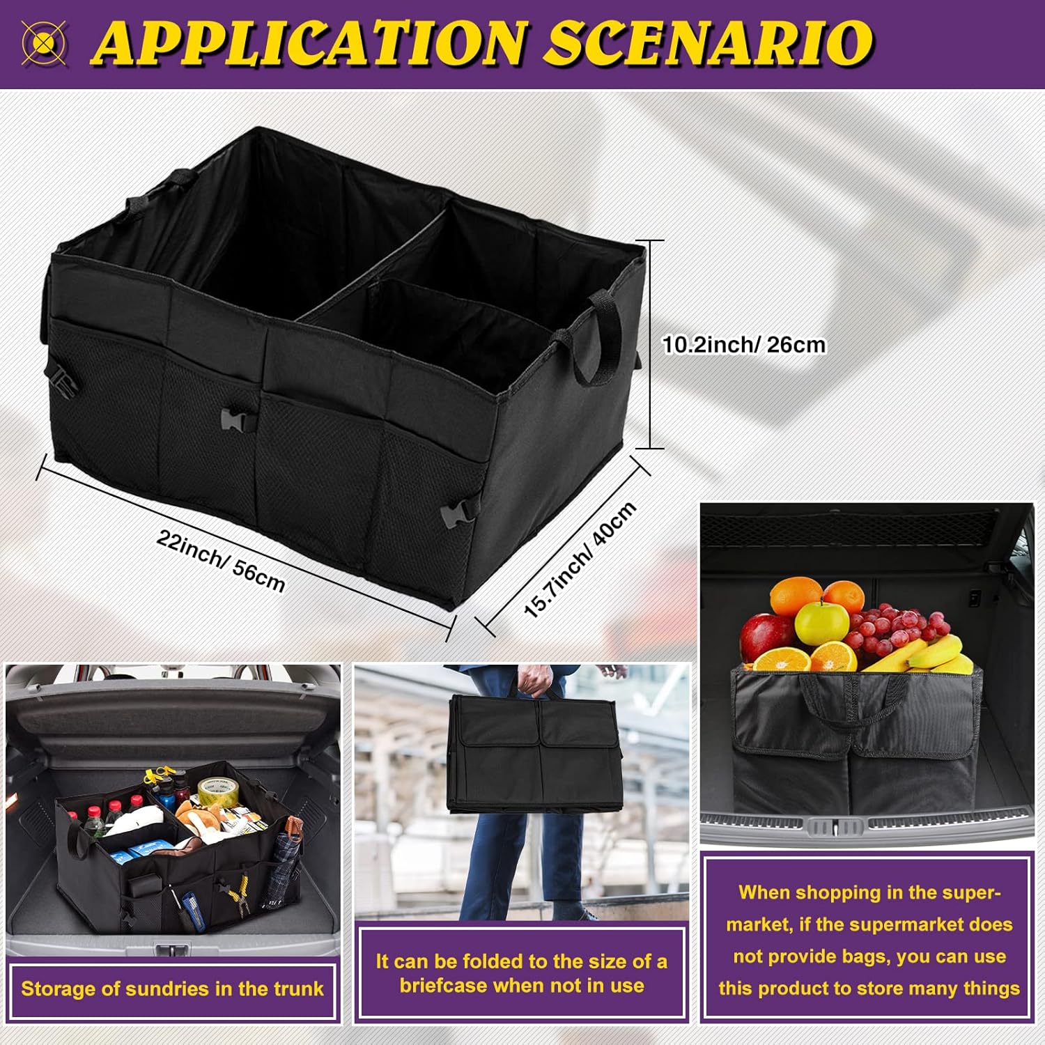 Organizador de maletero de automóvil, organizador de almacenamiento plegable para maletero, Poratble para SUV, accesorios automotrices de viaje