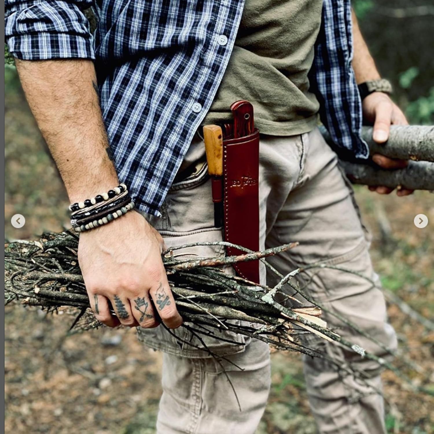 JEO-TEC N18 Bushcraft Survival Hunting – Cuchillo táctico de hoja fija, 9 pulgadas en total, mango de madera de cocobolo, funda de cuero +