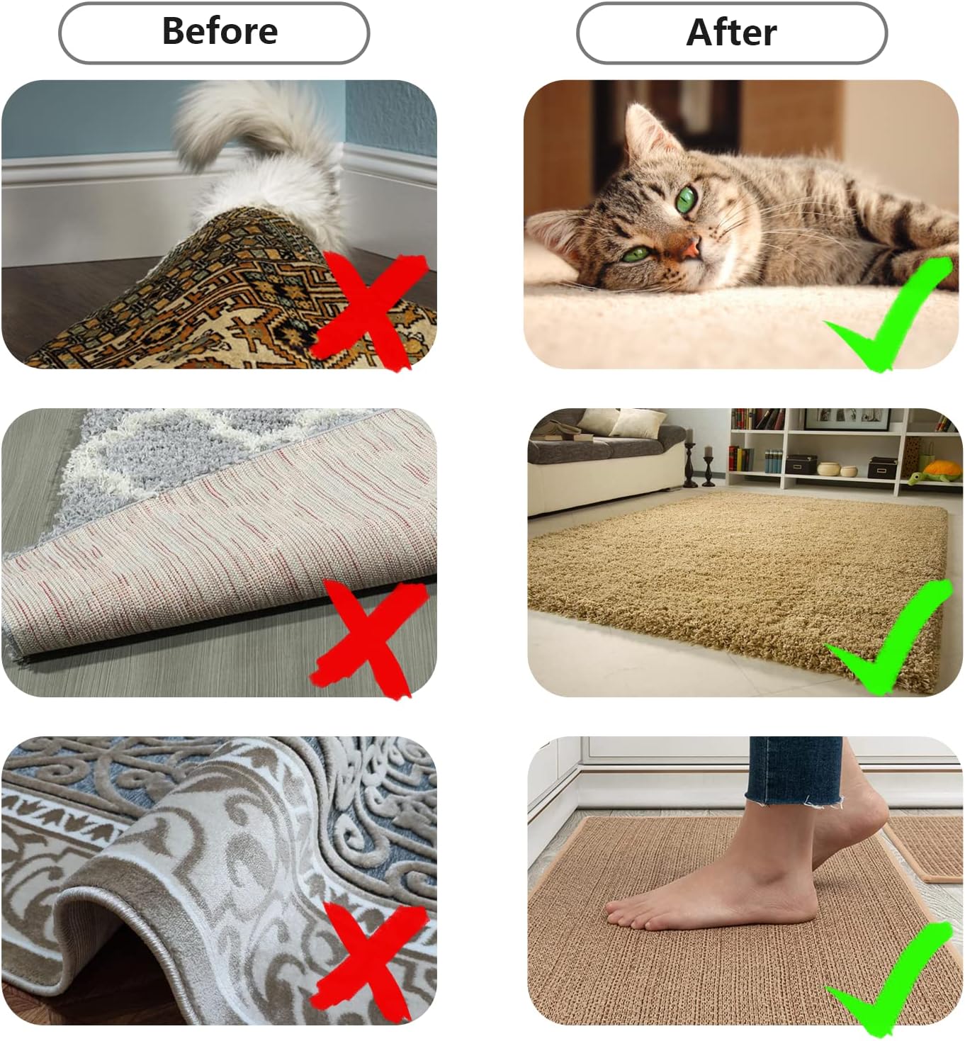 Gealis Almohadillas para alfombras, 9 almohadillas antideslizantes y reutilizables para suelos de madera y duros, tapones de alfombra lavables o