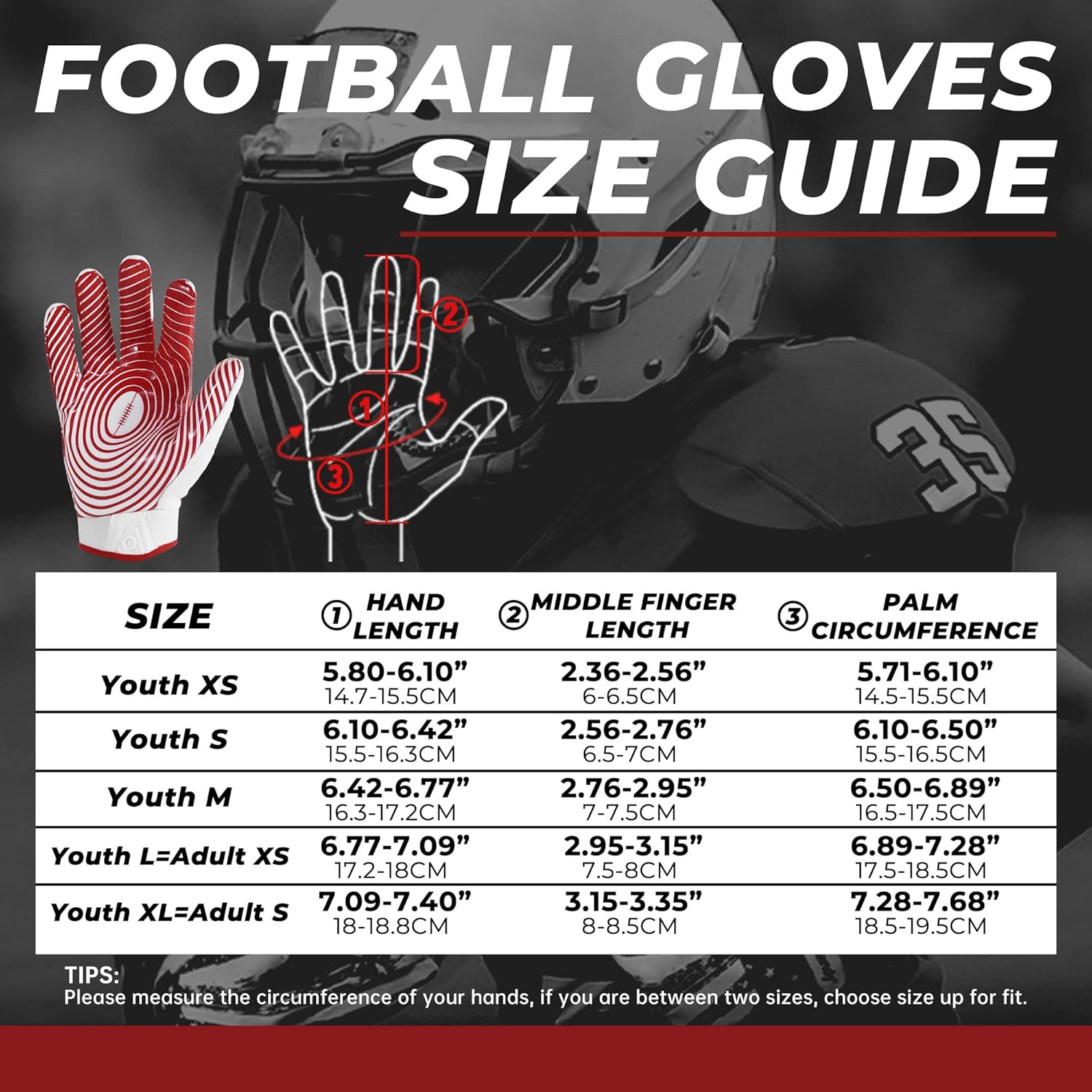 HANDLANDY Guantes de fútbol juvenil para niños y niñas, guantes de receptor ancho adhesivo para niños, guantes de fútbol con bandera juvenil