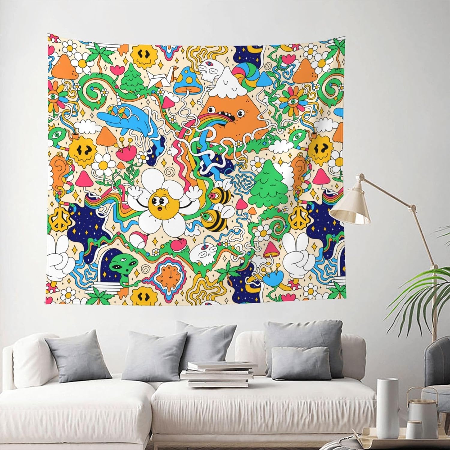 Mutakin Tapiz psicodélico Trippy de los años 60 y 70 para colgar en la pared, estético para dormitorio, sala de estar, dormitorio, 60 x 51 pulgadas