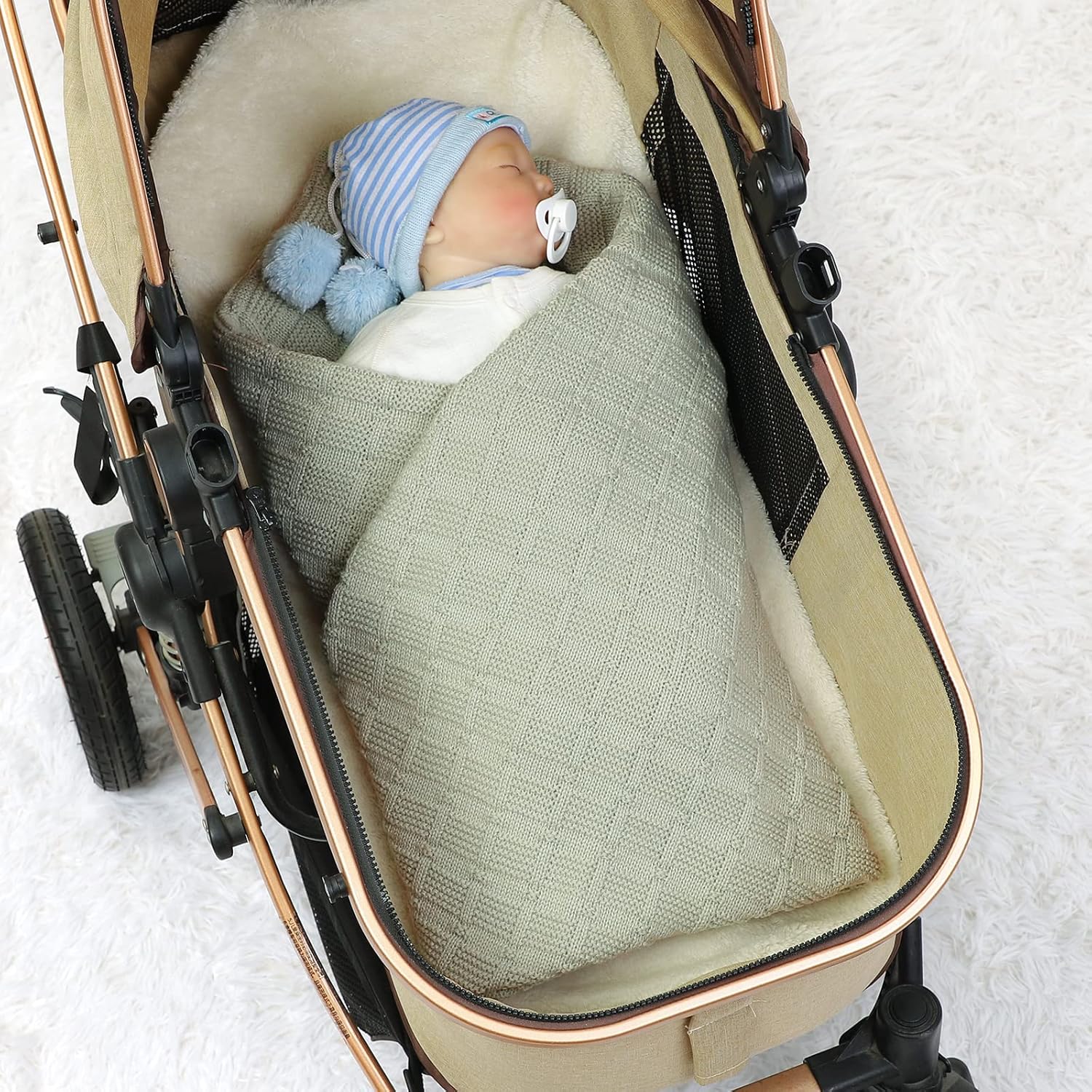 Manta de bebé de punto suave, manta de recepción de ganchillo acogedora cálida manta celular para bebé recién nacido niño y niña, 35.4 x 27.6 in –