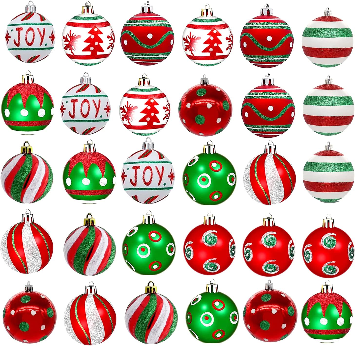 Juego de 30 bolas de Navidad para decoración de árbol de Navidad, 2.4 in, inastillables, adornos para árbol de Navidad, corona de Navidad y